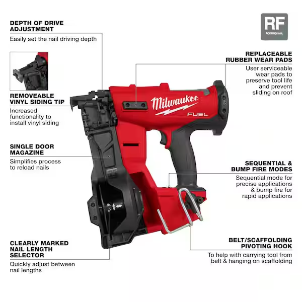 🎉M18 FUEL 18-Volt Lithium-Ion Brushless Cordless Coil Roofing Nailer (Tool Only)
