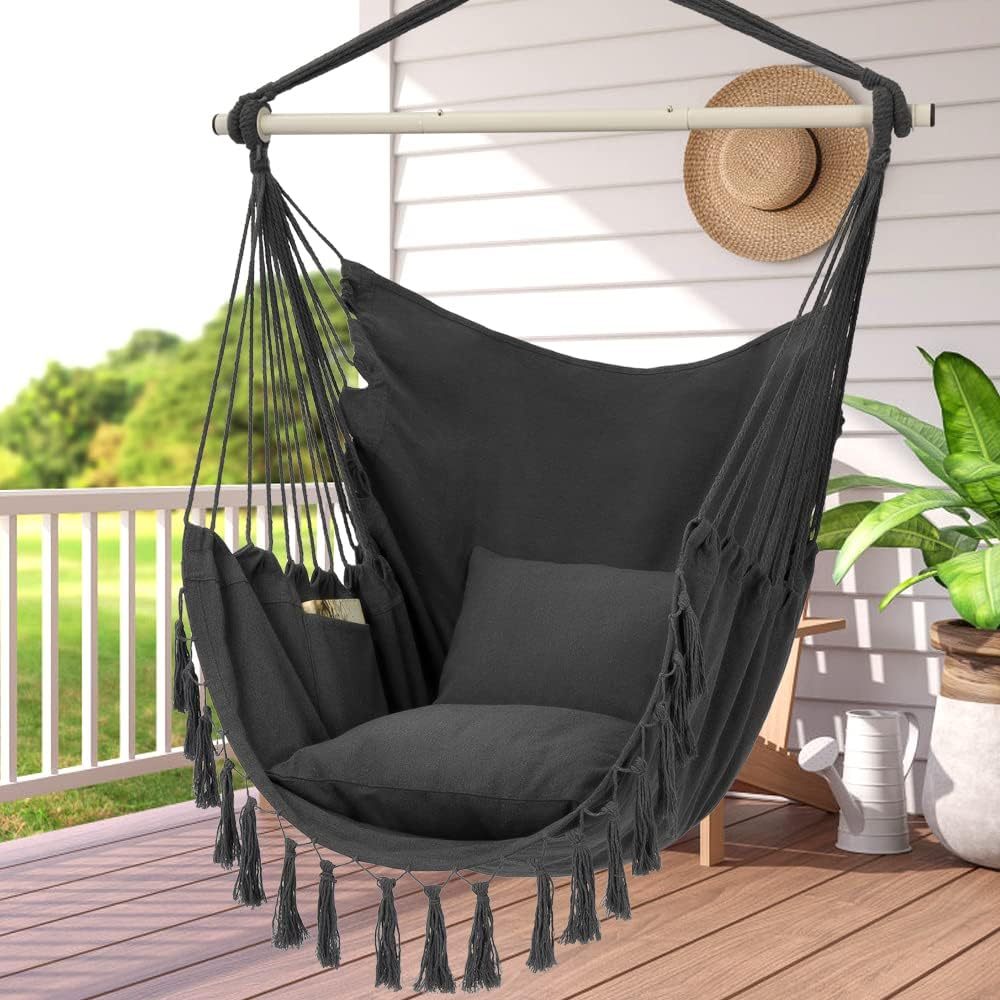 Hammock Chair Hanging Rope Swing, Max 500 Lbs
