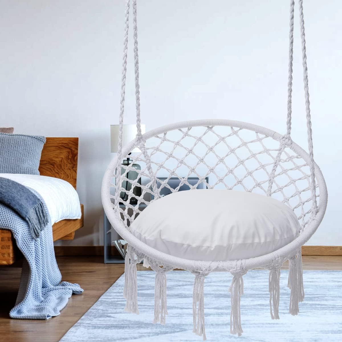 Hammock Chair Macrame Swing, Hanging Cotton Rope Swing Chair