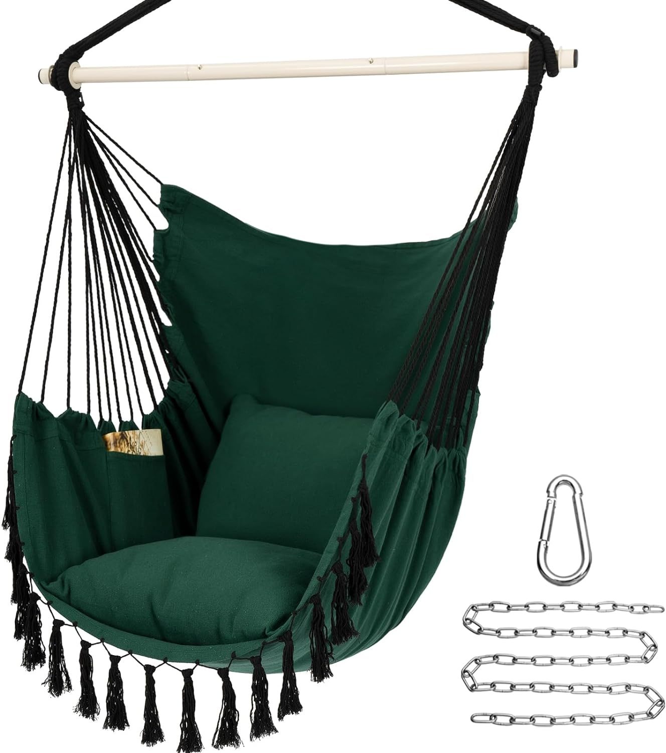 Hammock Chair Hanging Rope Swing, Max 500 Lbs