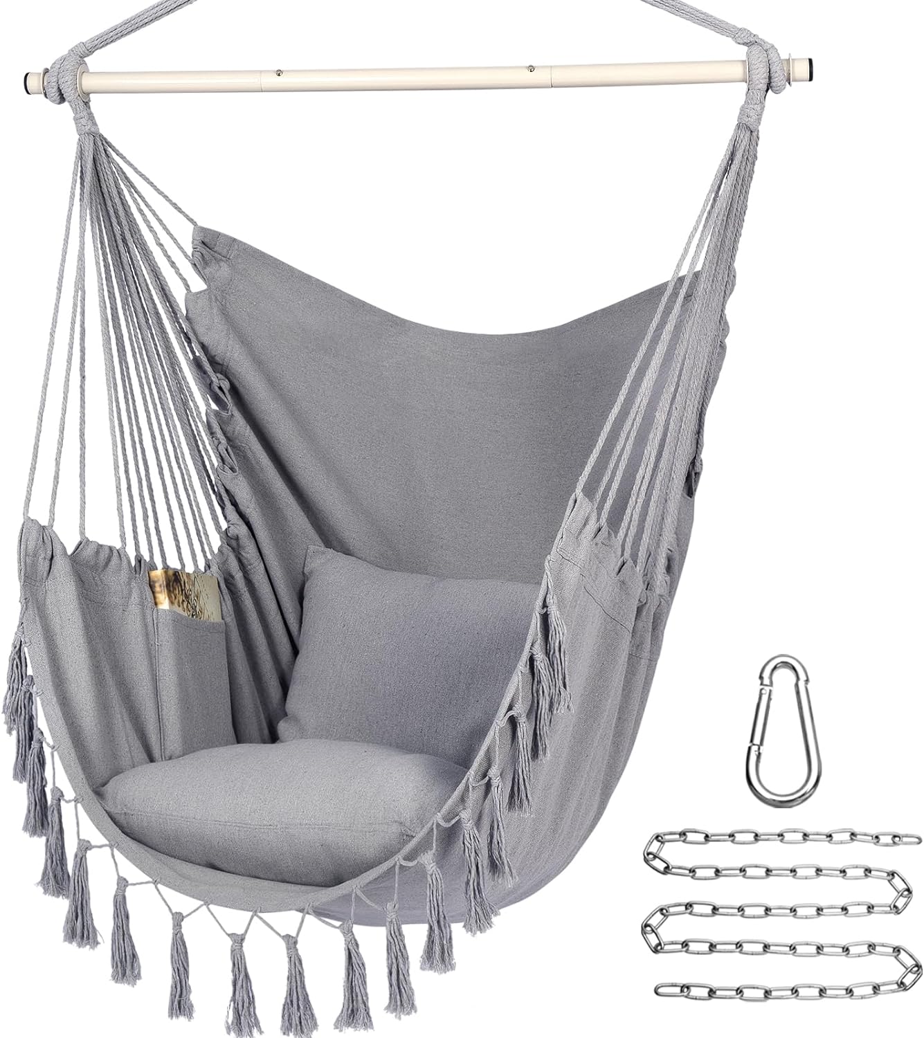Hammock Chair Hanging Rope Swing, Max 500 Lbs