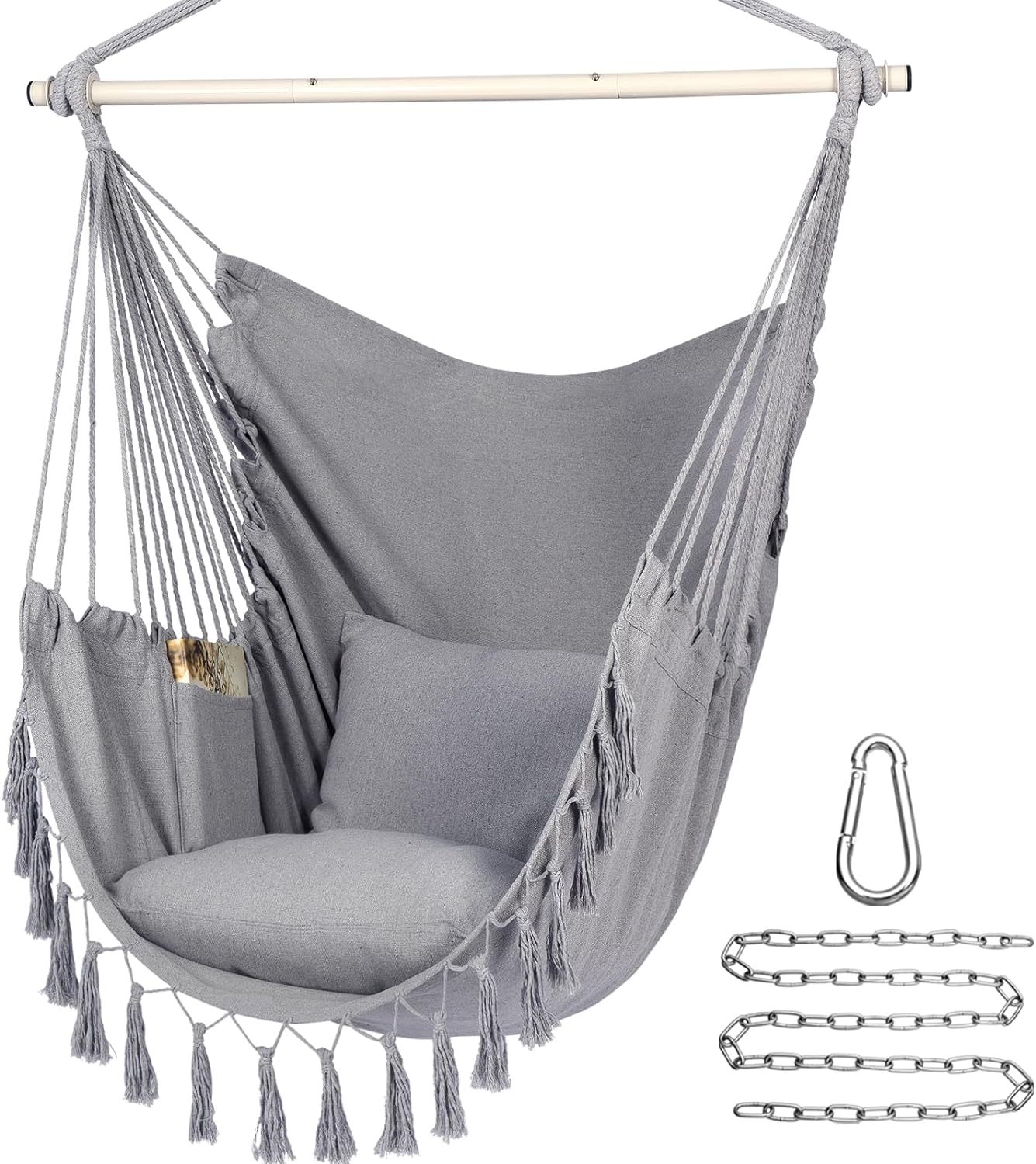 Hammock Chair Hanging Rope Swing, Max 500 Lbs
