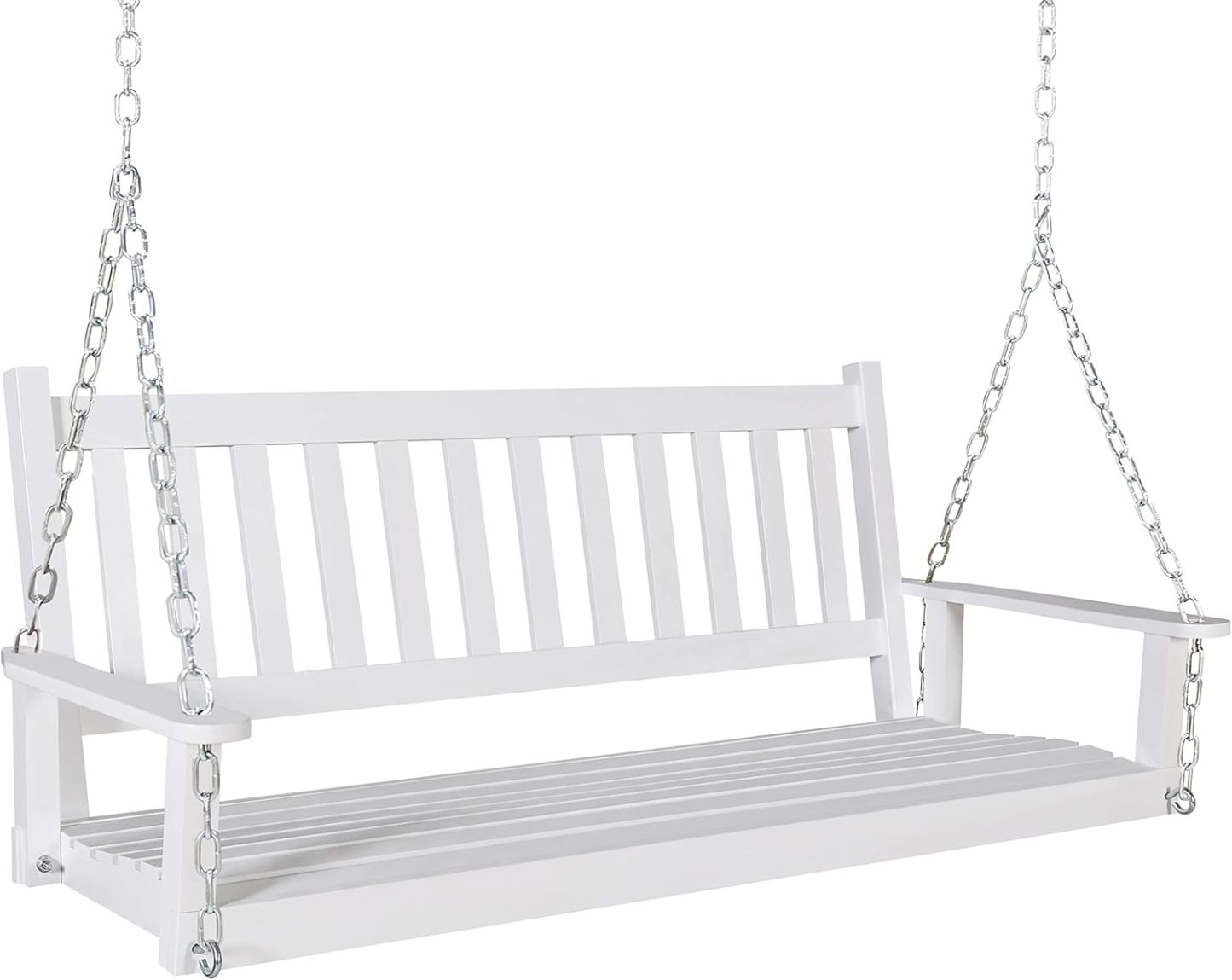 Outdoor Patio Hanging Wooden Porch Swing 5FT with Chains, 3-Person Heavy Duty Swing Bench for Garden and Backyard, White