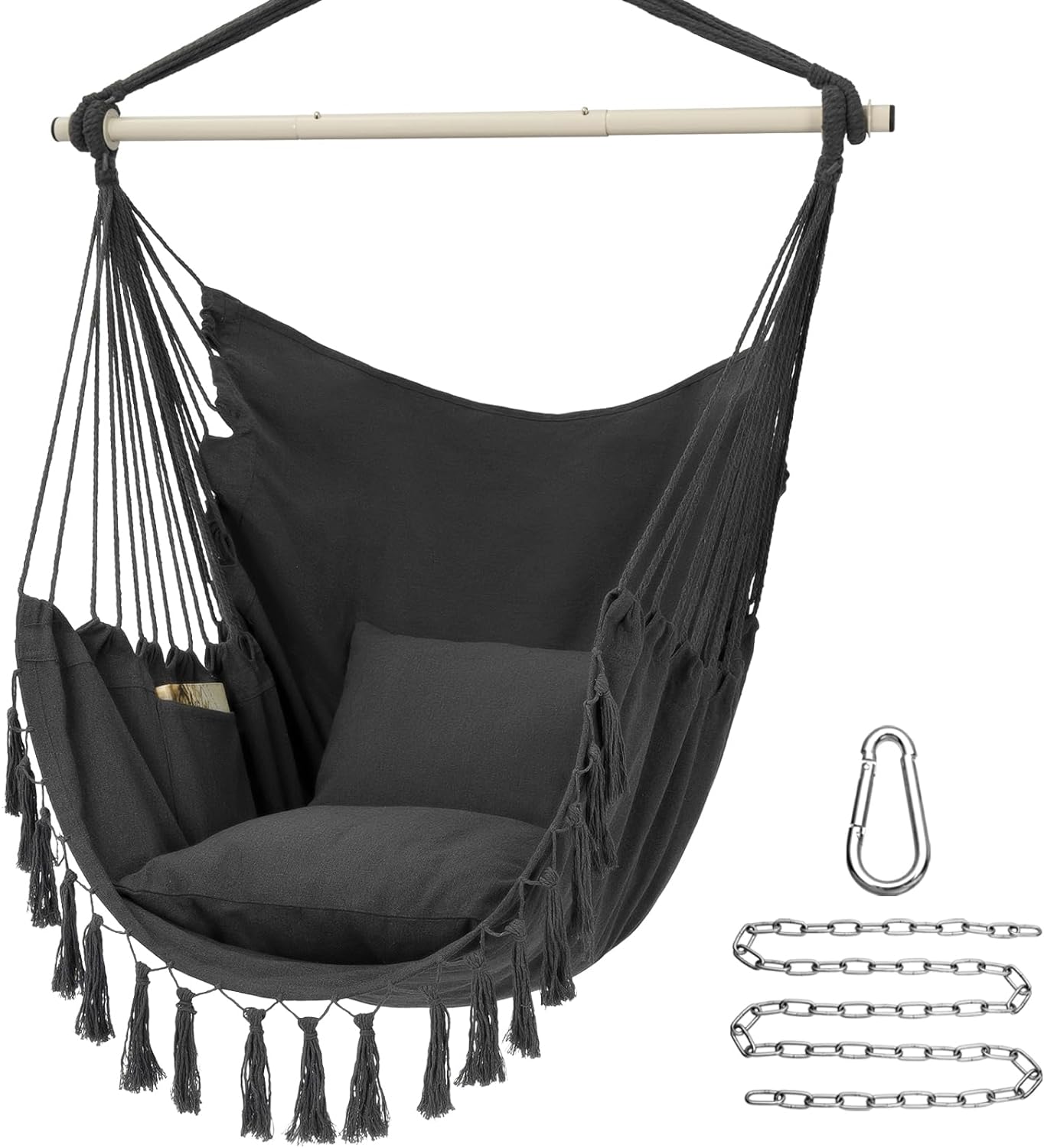 Hammock Chair Hanging Rope Swing, Max 500 Lbs