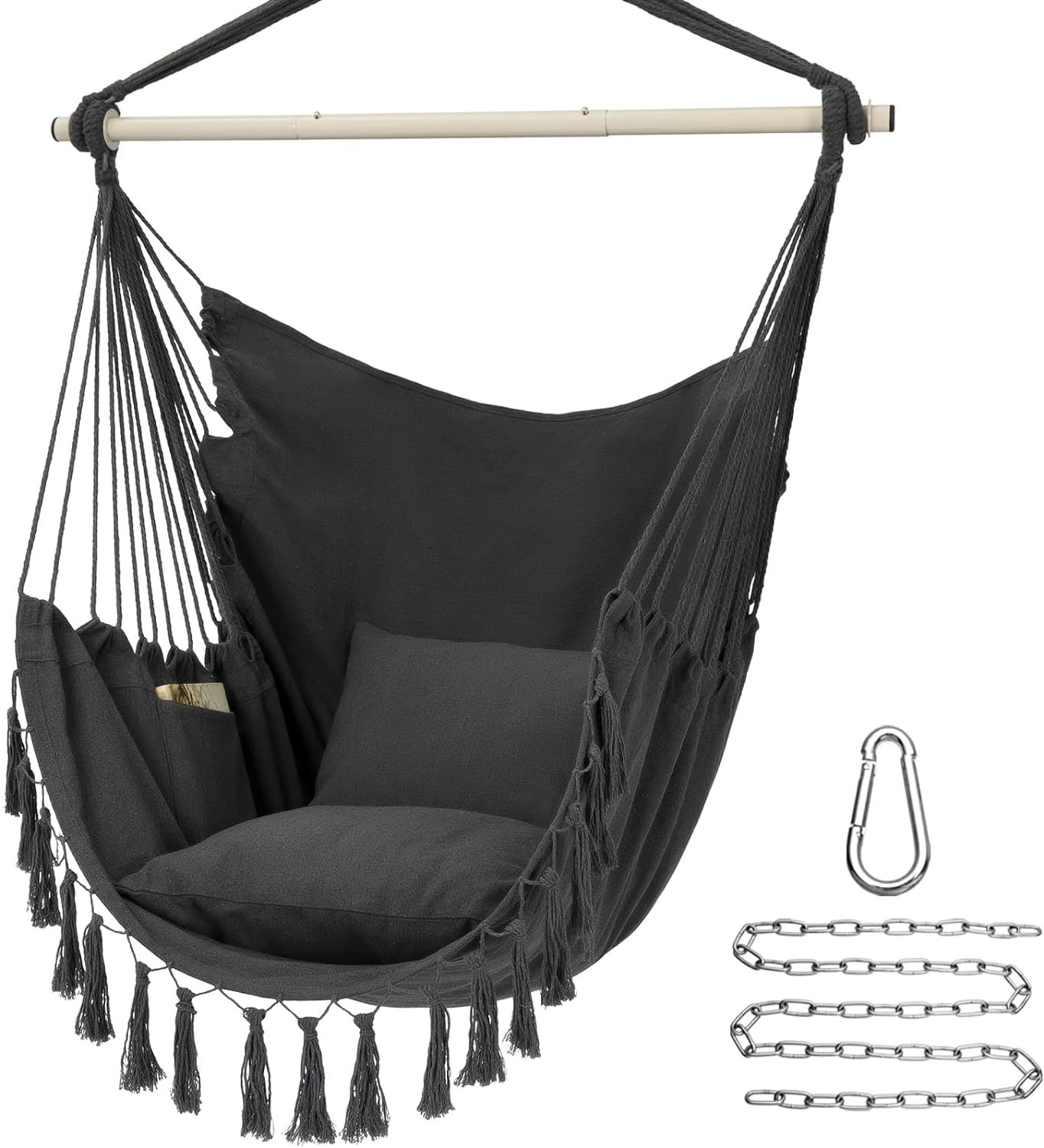 Hammock Chair Hanging Rope Swing, Max 500 Lbs