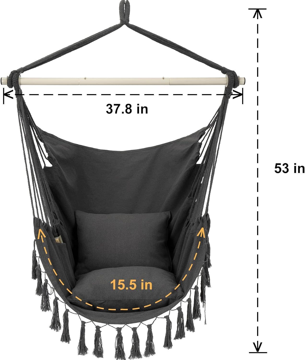 Hammock Chair Hanging Rope Swing, Max 500 Lbs