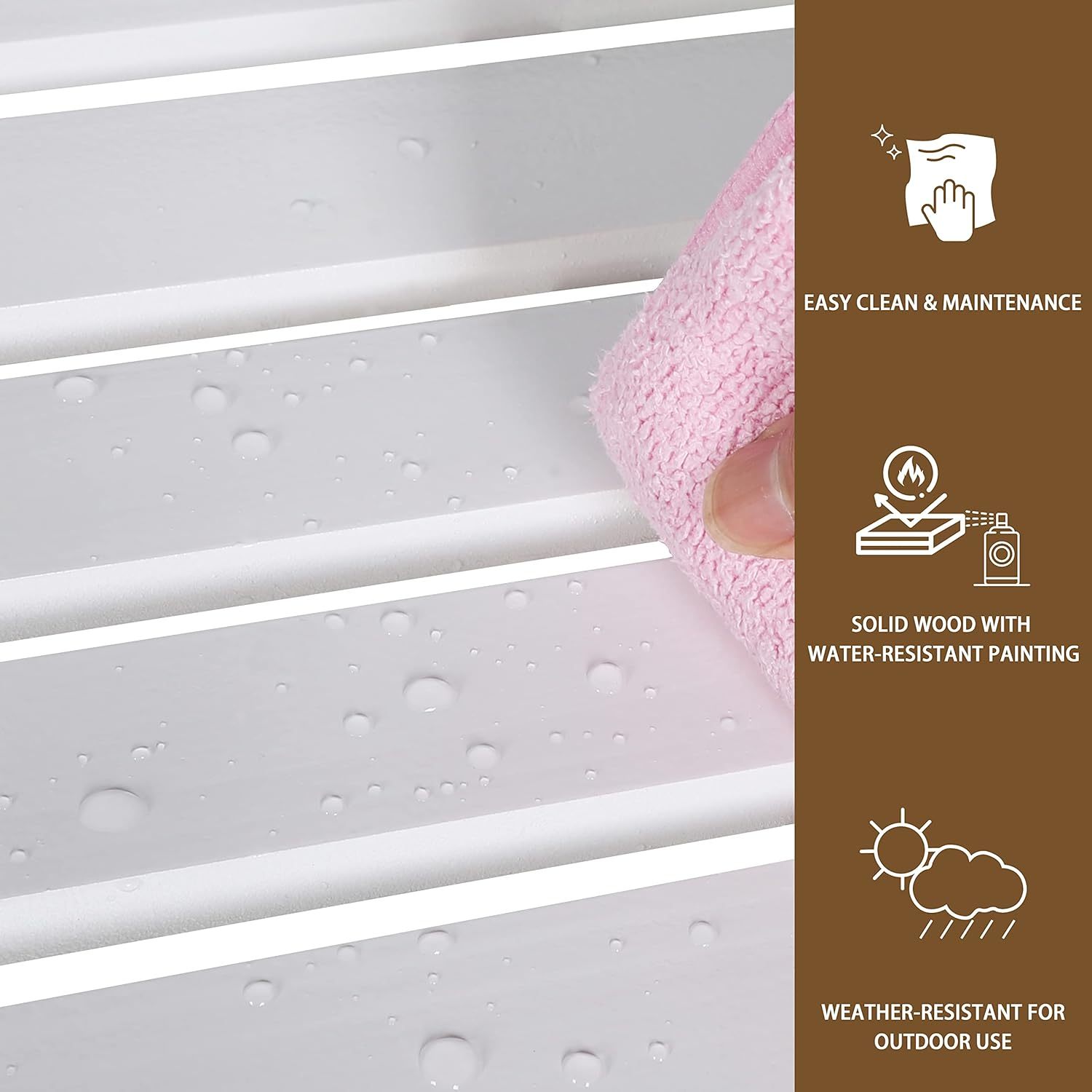 Outdoor Patio Hanging Wooden Porch Swing 5FT with Chains, 3-Person Heavy Duty Swing Bench for Garden and Backyard, White