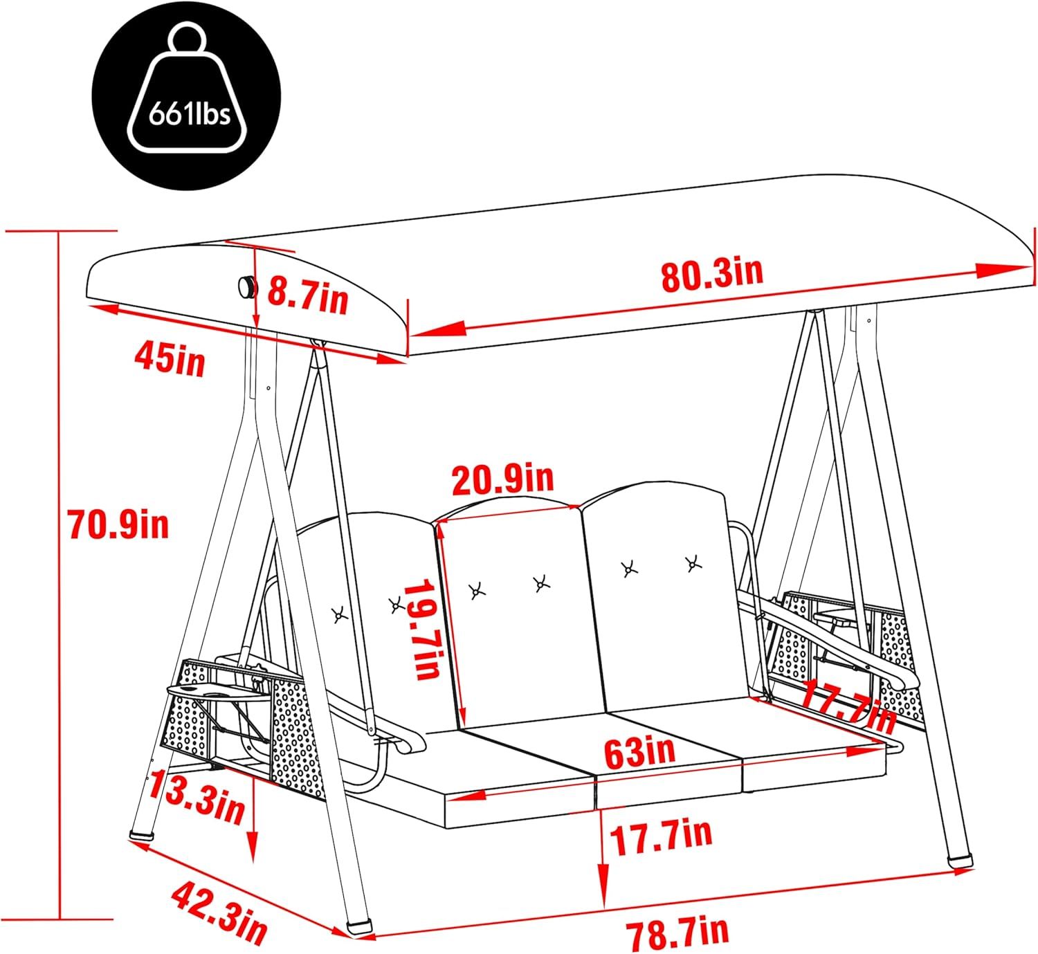 2-in-1 Swing Chair for Outside, Patio Porch Swing Chair, 3-Seat Outdoor Canopy Swing Glider with Stand and Cushion for Patio, Backyard and Deck