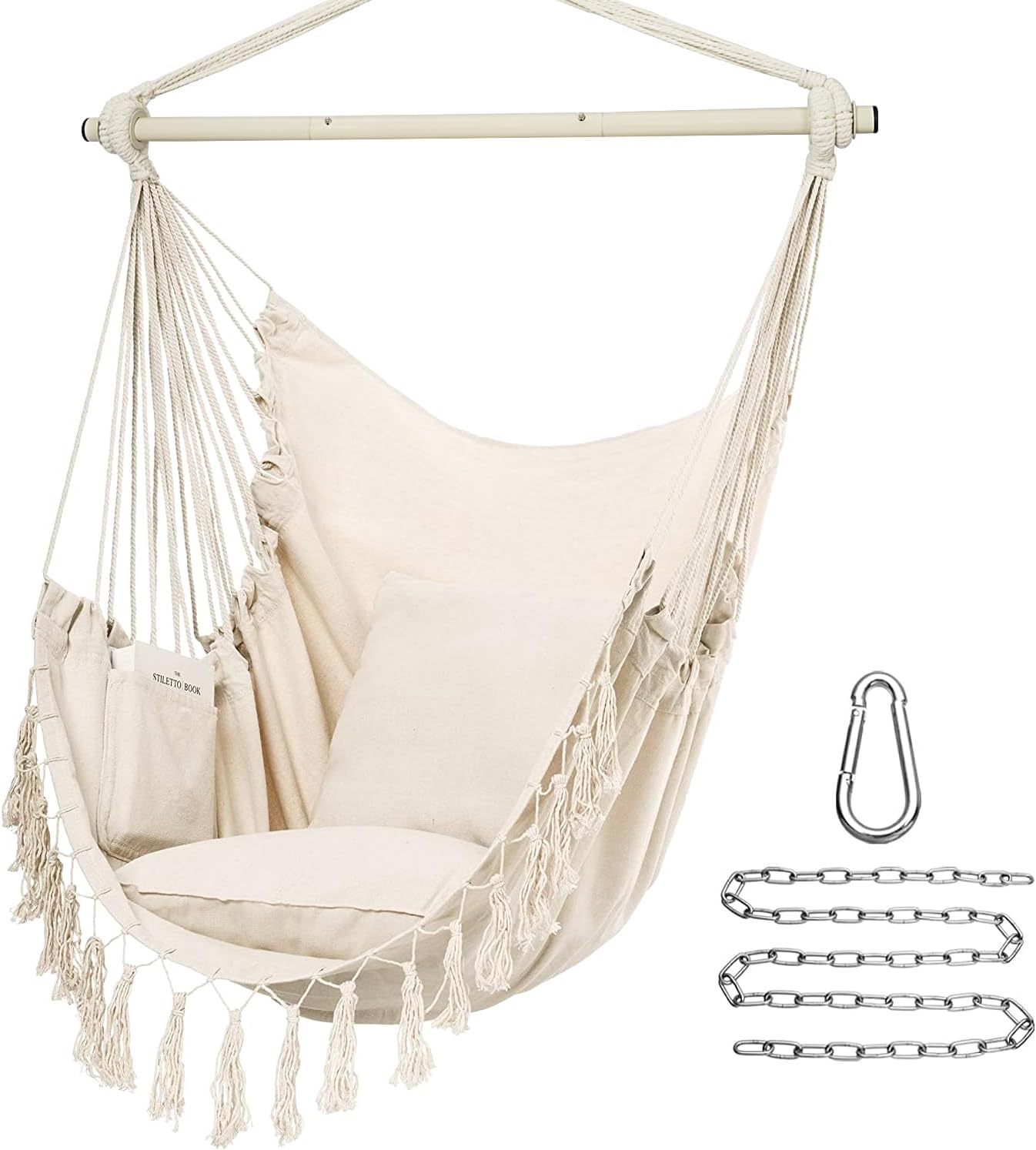 Hammock Chair Hanging Rope Swing, Max 500 Lbs