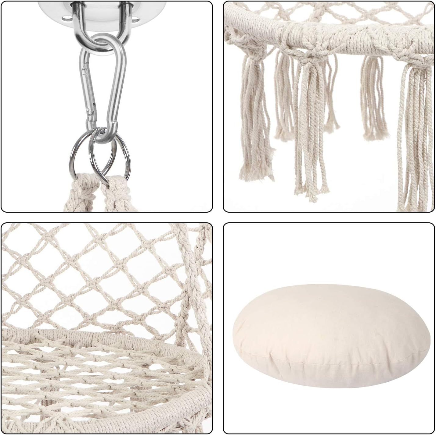 Hammock Chair Macrame Swing, Max 330 Lbs