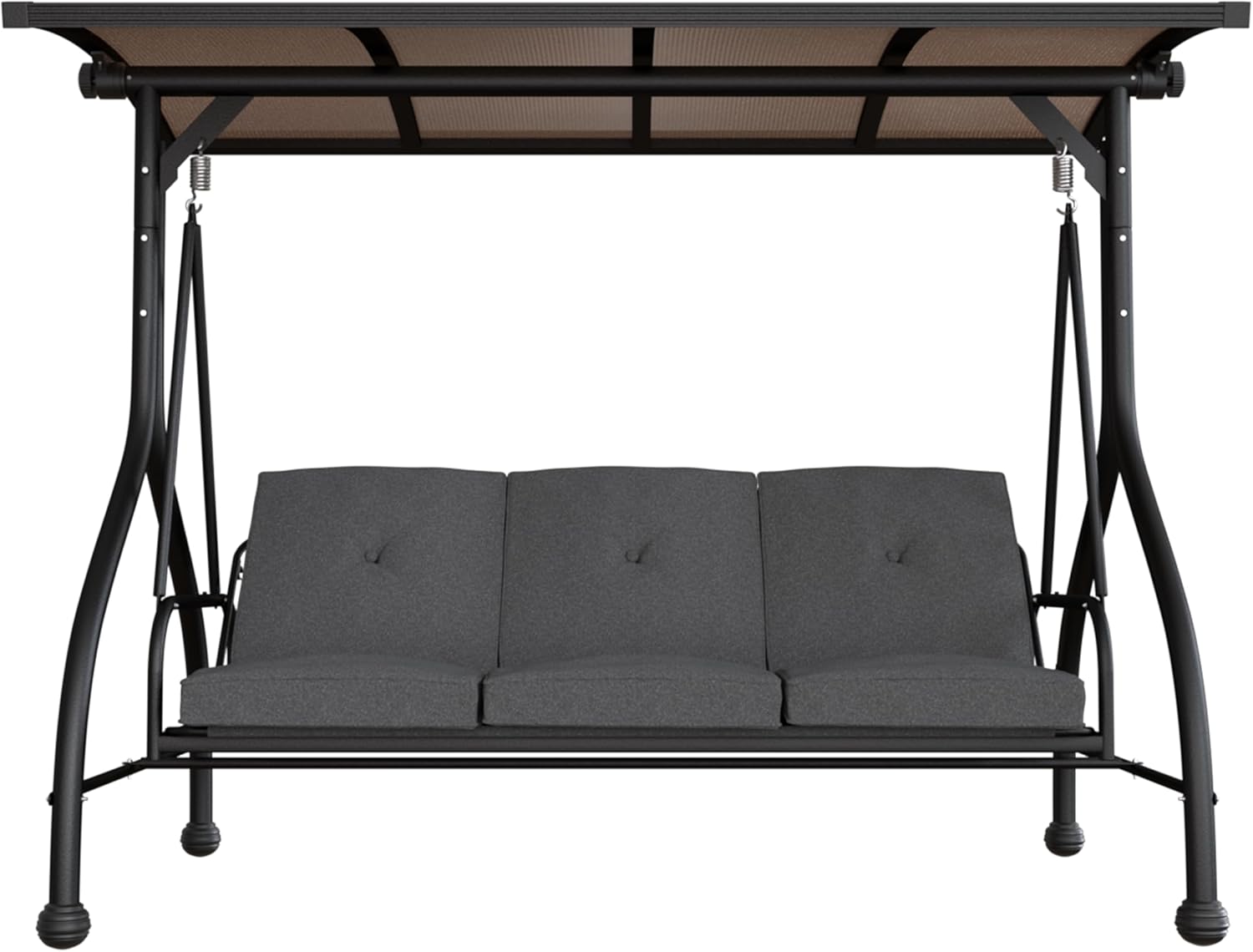 3-Seat Porch Swing,Outdoor Patio Swing with Adjustable PVC Hardtop Canopy, 2-in-1 Swing Chair Bench with Cushion for Backyard, Garden, Lawn, Grey