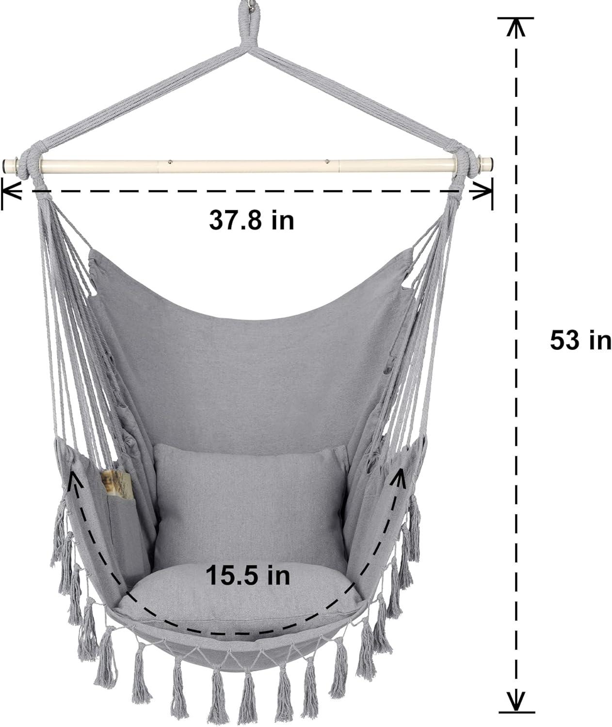 Hammock Chair Hanging Rope Swing, Max 500 Lbs