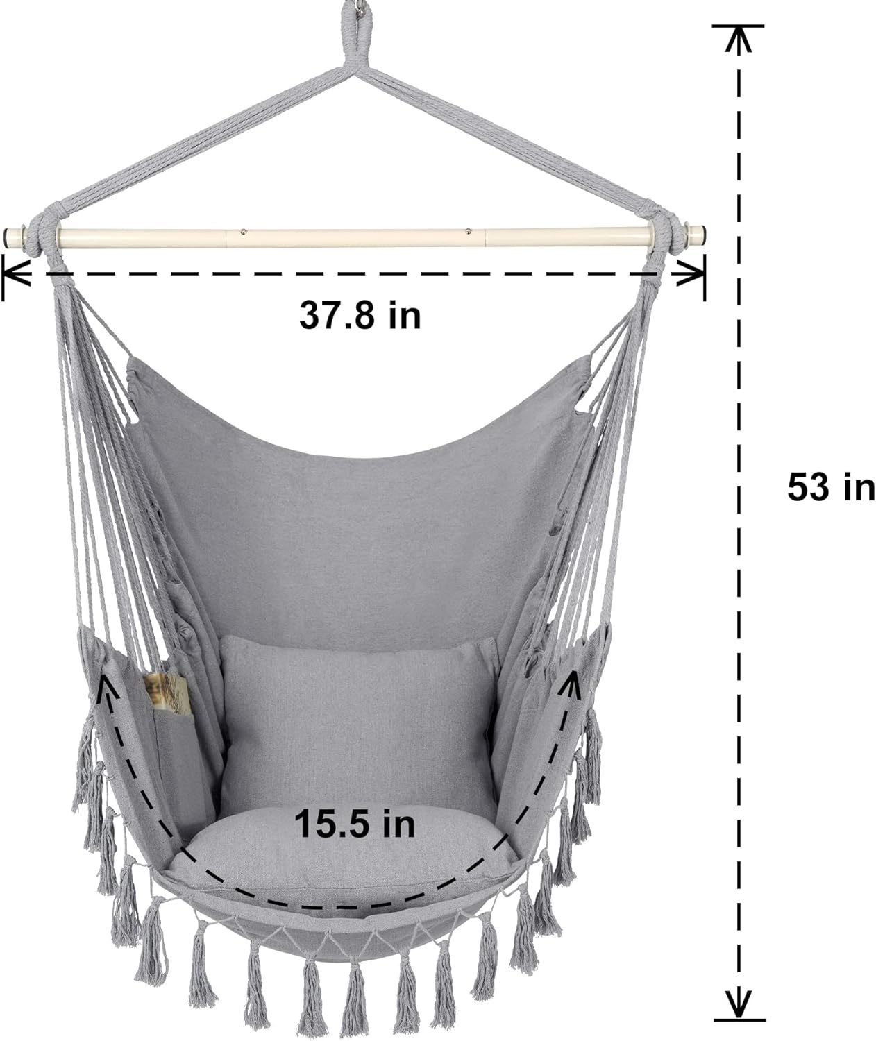 Hammock Chair Hanging Rope Swing, Max 500 Lbs
