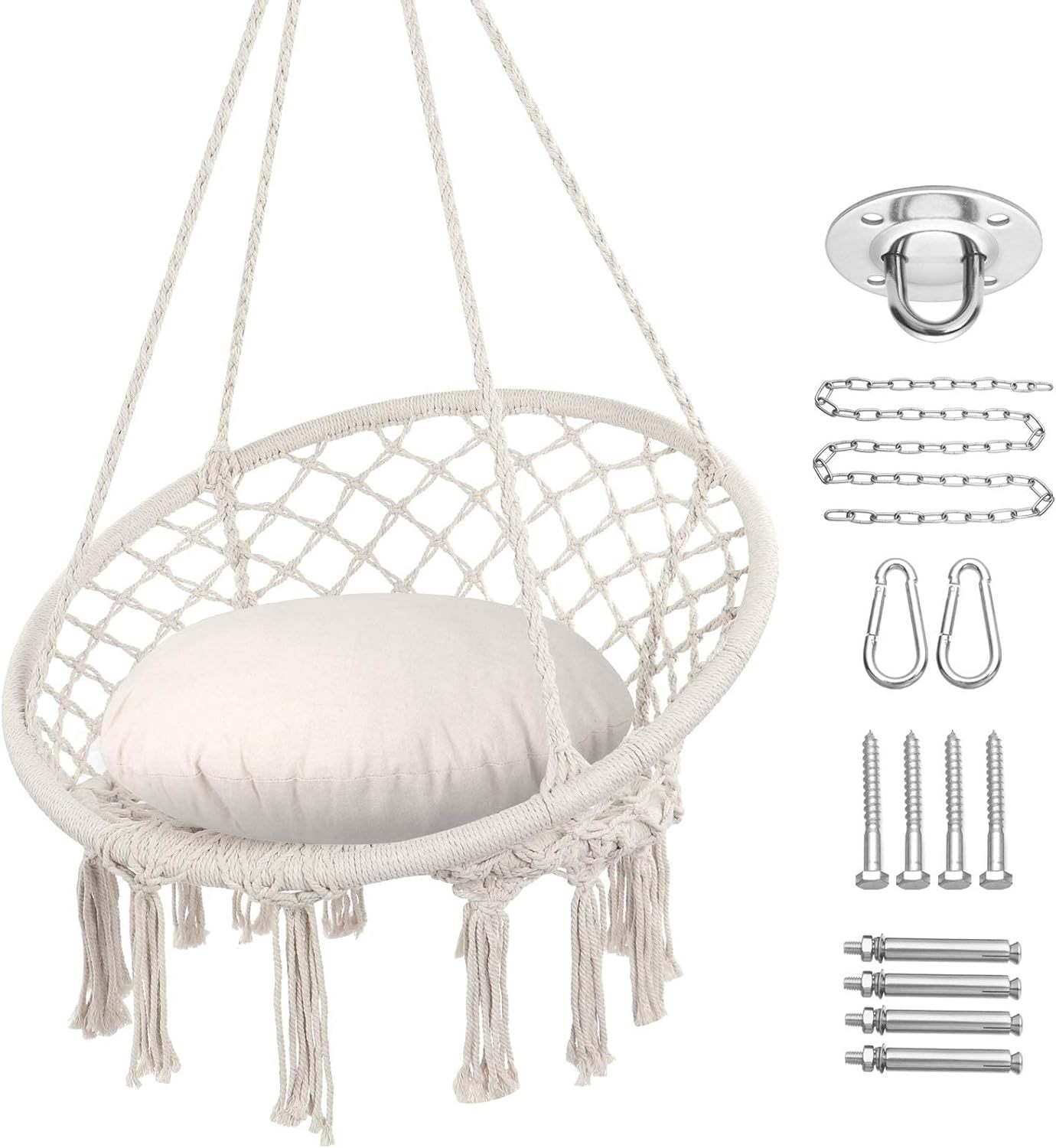 Hammock Chair Macrame Swing, Max 330 Lbs