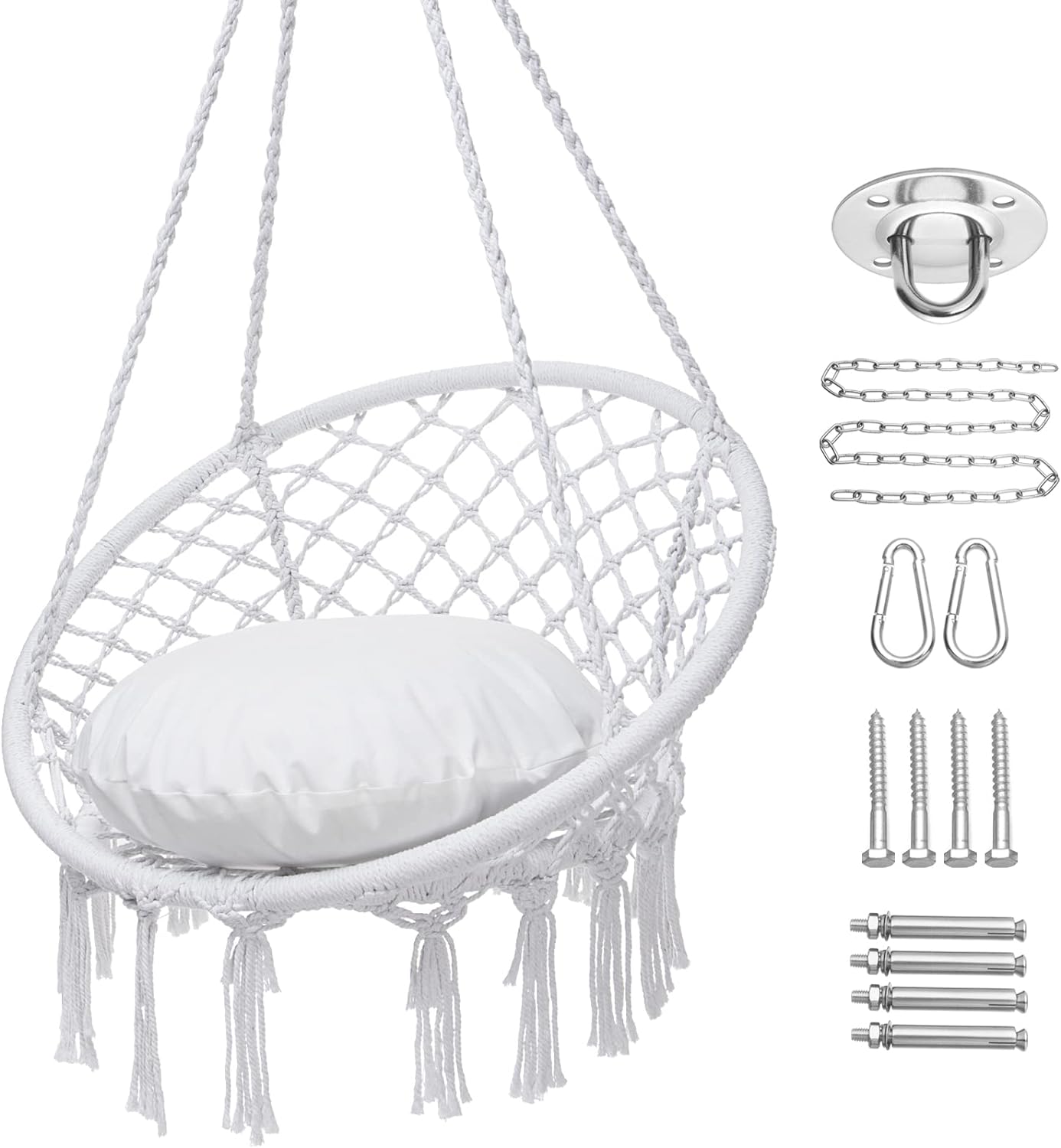 Hammock Chair Macrame Swing, Hanging Cotton Rope Swing Chair