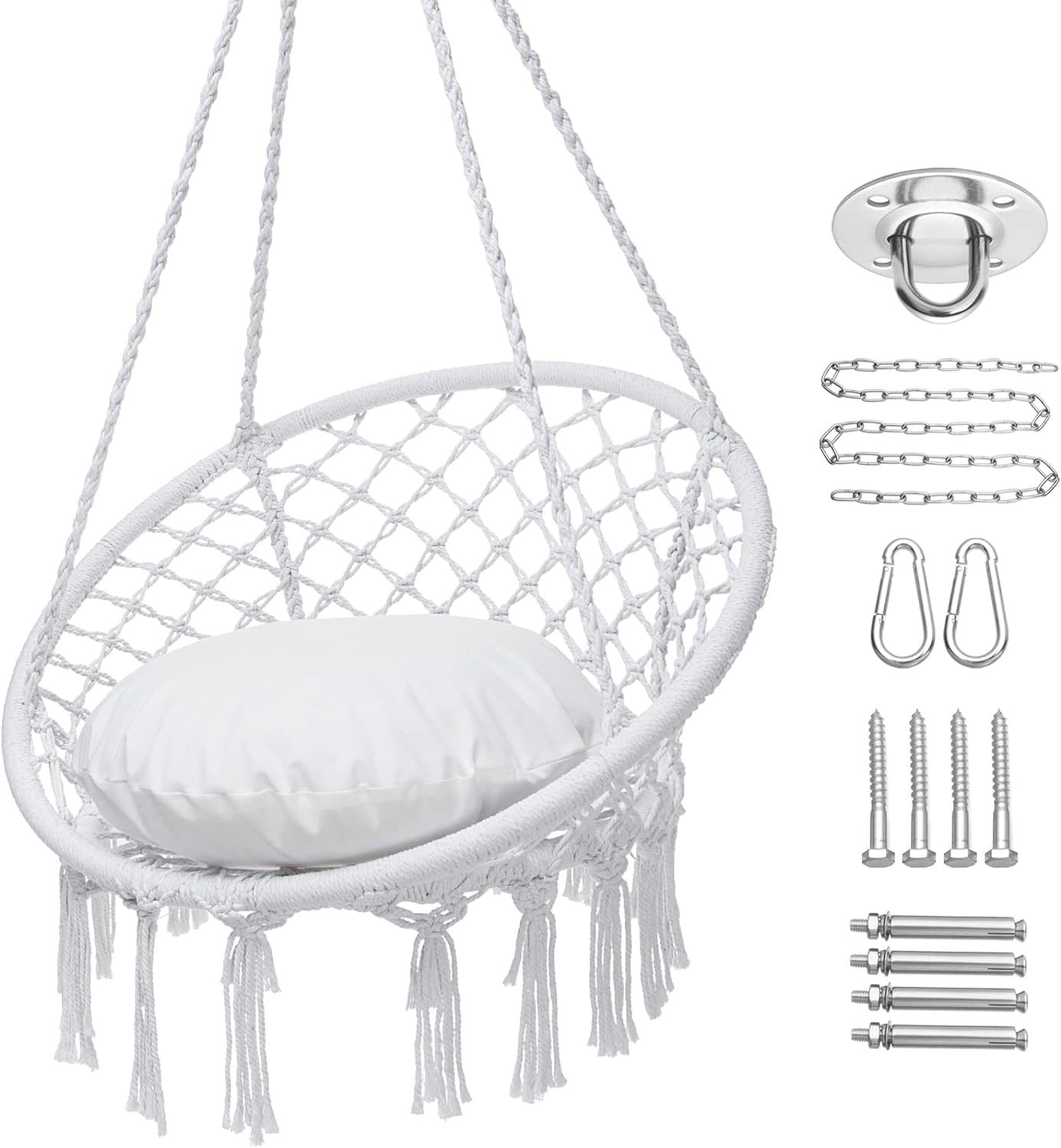 Hammock Chair Macrame Swing, Hanging Cotton Rope Swing Chair
