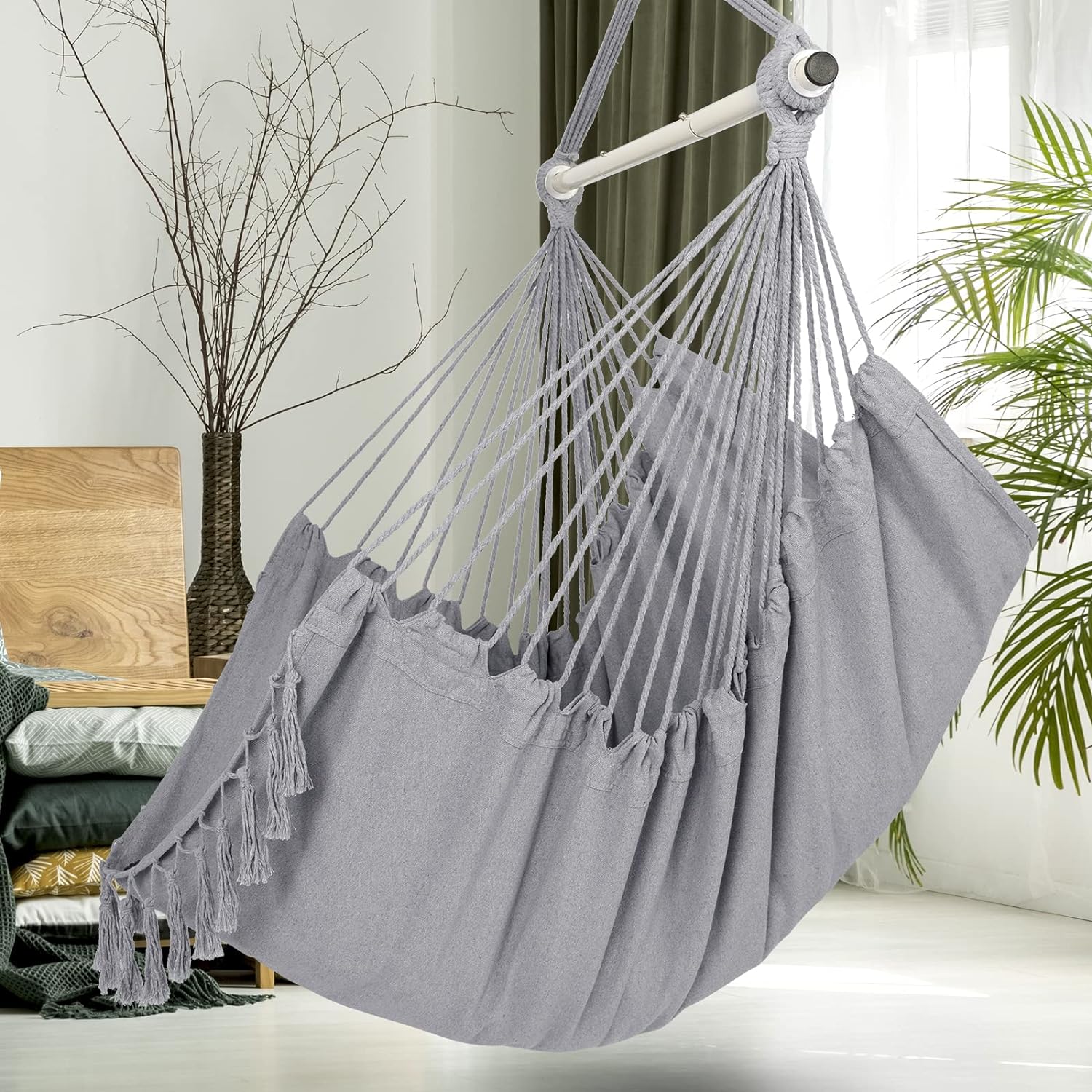 Hammock Chair Hanging Rope Swing, Max 500 Lbs