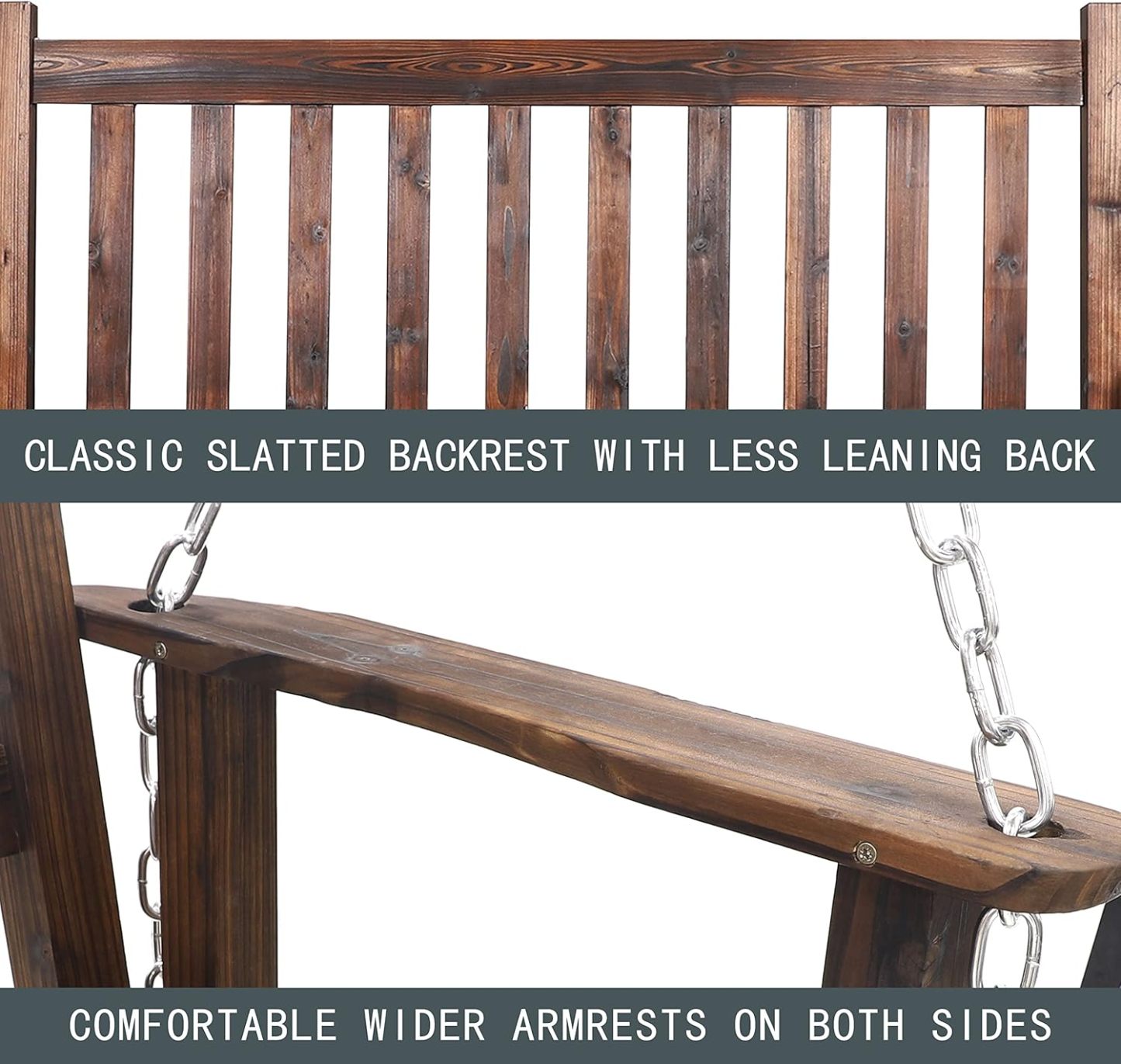 Outdoor Patio Hanging Wooden Porch Swing 4FT with Chains, 2-Person Heavy Duty Swing Bench for Garden and Backyard, Rustic