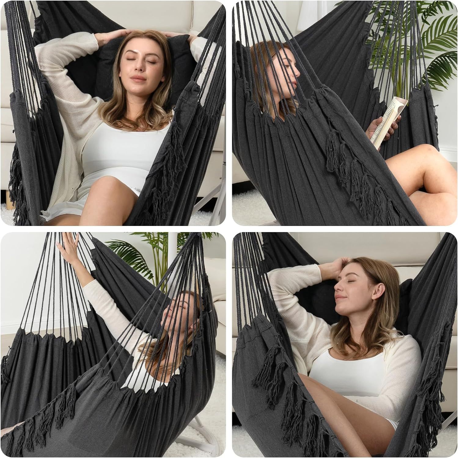 Hammock Chair Hanging Rope Swing, Max 500 Lbs