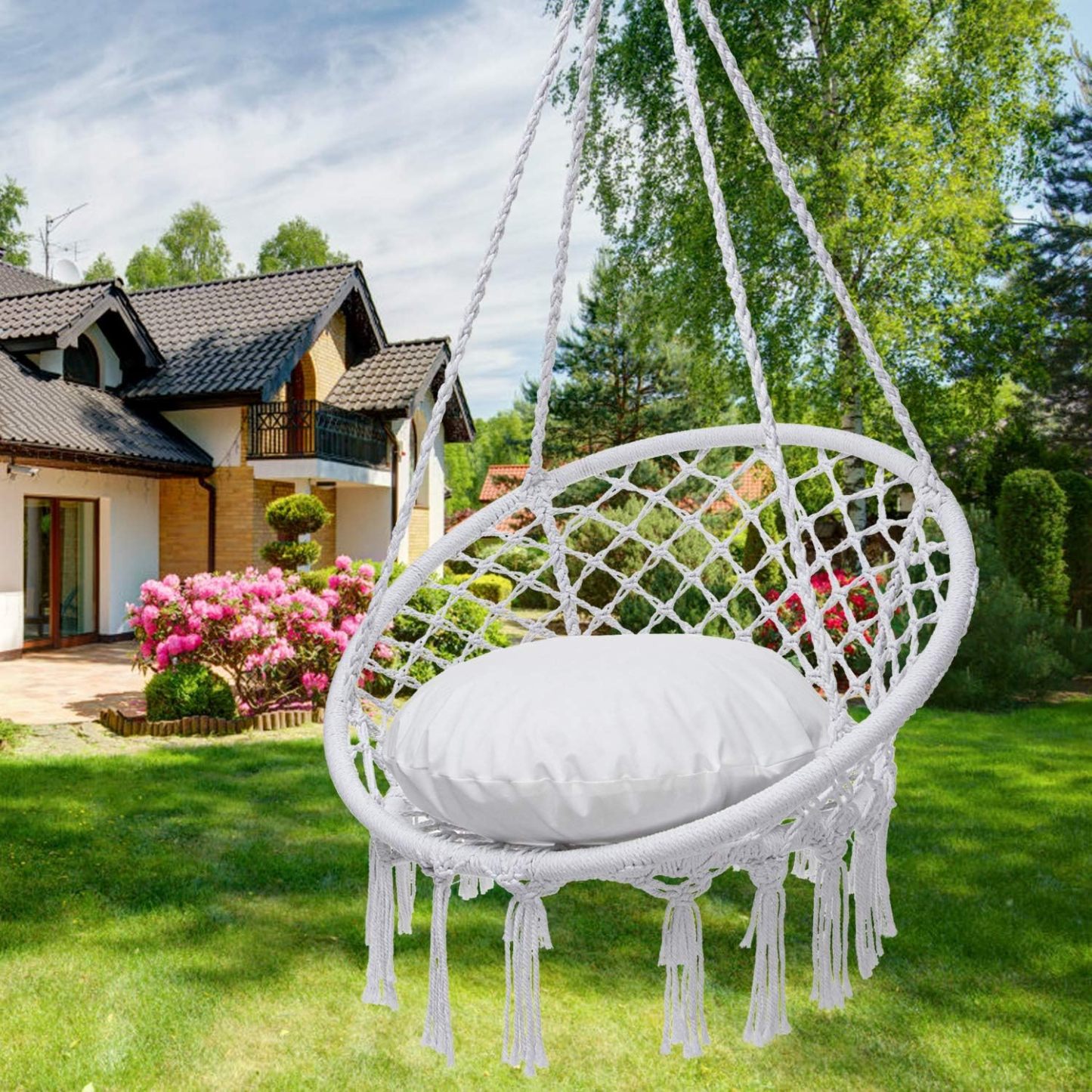 Hammock Chair Macrame Swing, Hanging Cotton Rope Swing Chair