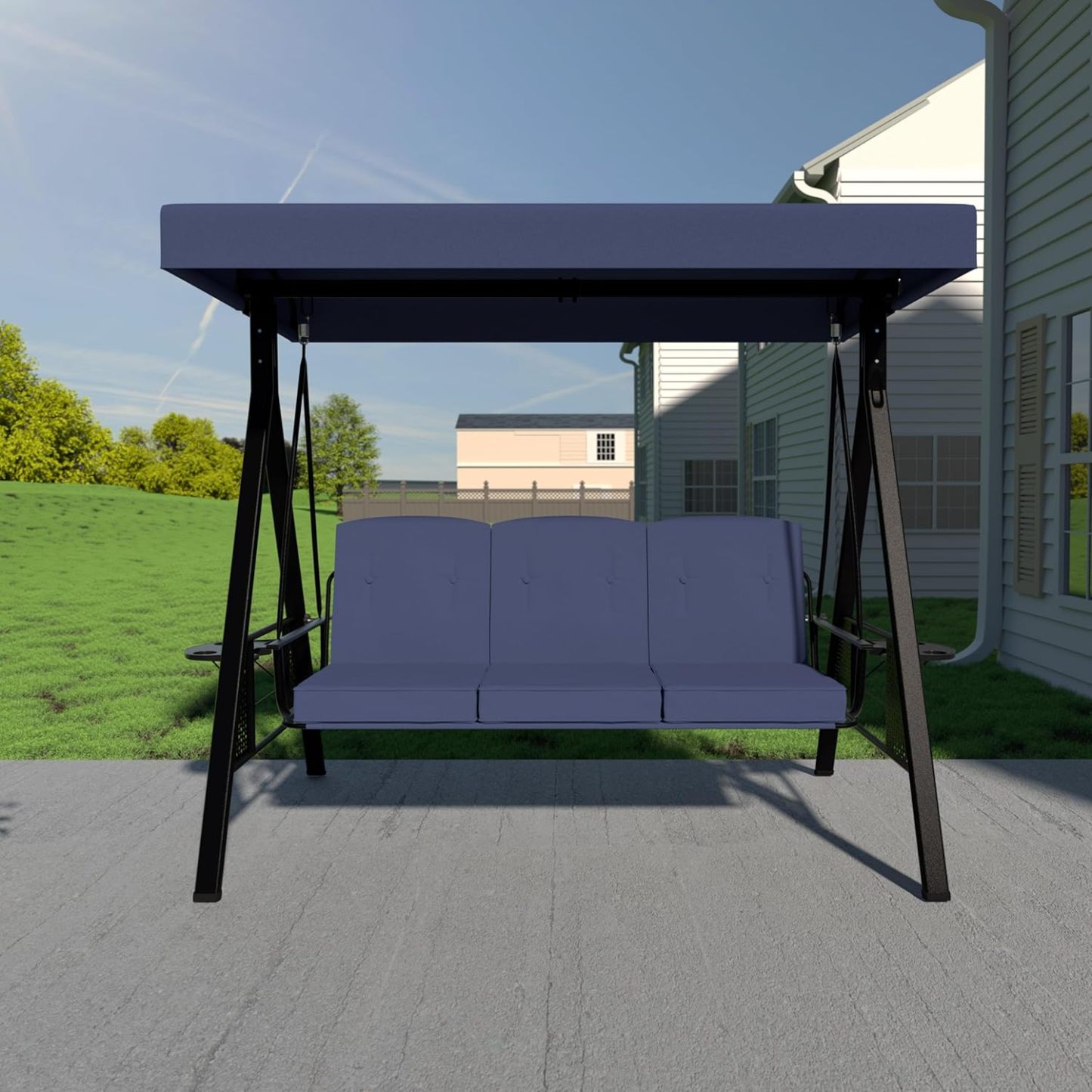 2-in-1 Swing Chair for Outside, Patio Porch Swing Chair, 3-Seat Outdoor Canopy Swing Glider with Stand and Cushion for Patio, Backyard and Deck