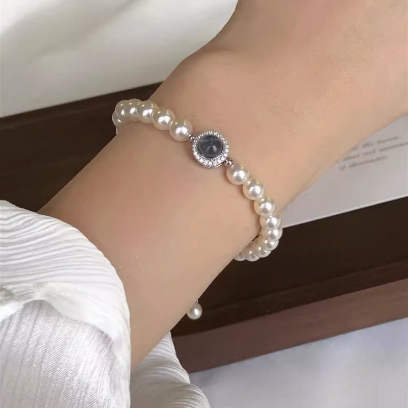 Light luxury  aquamarine pearl drop bracelet