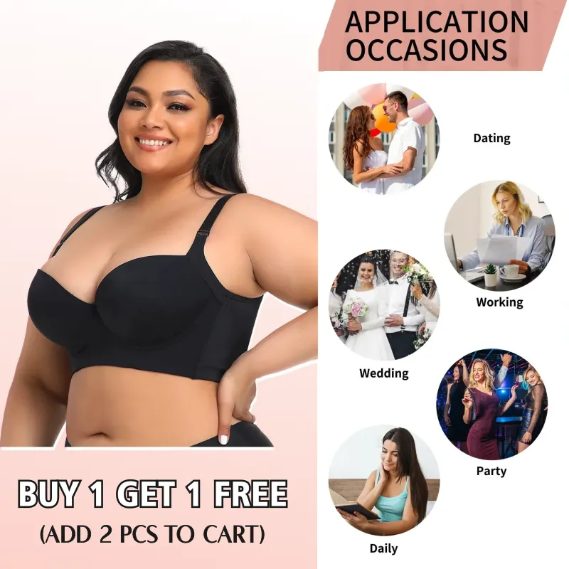 🔥BUY 1 GET 1 FREE(Add 2 Pcs To Cart)🔥Women's Deep Cup Bra Hide Back Fat Full Back Coverage Push Up Bra With Shapewear Incorporated