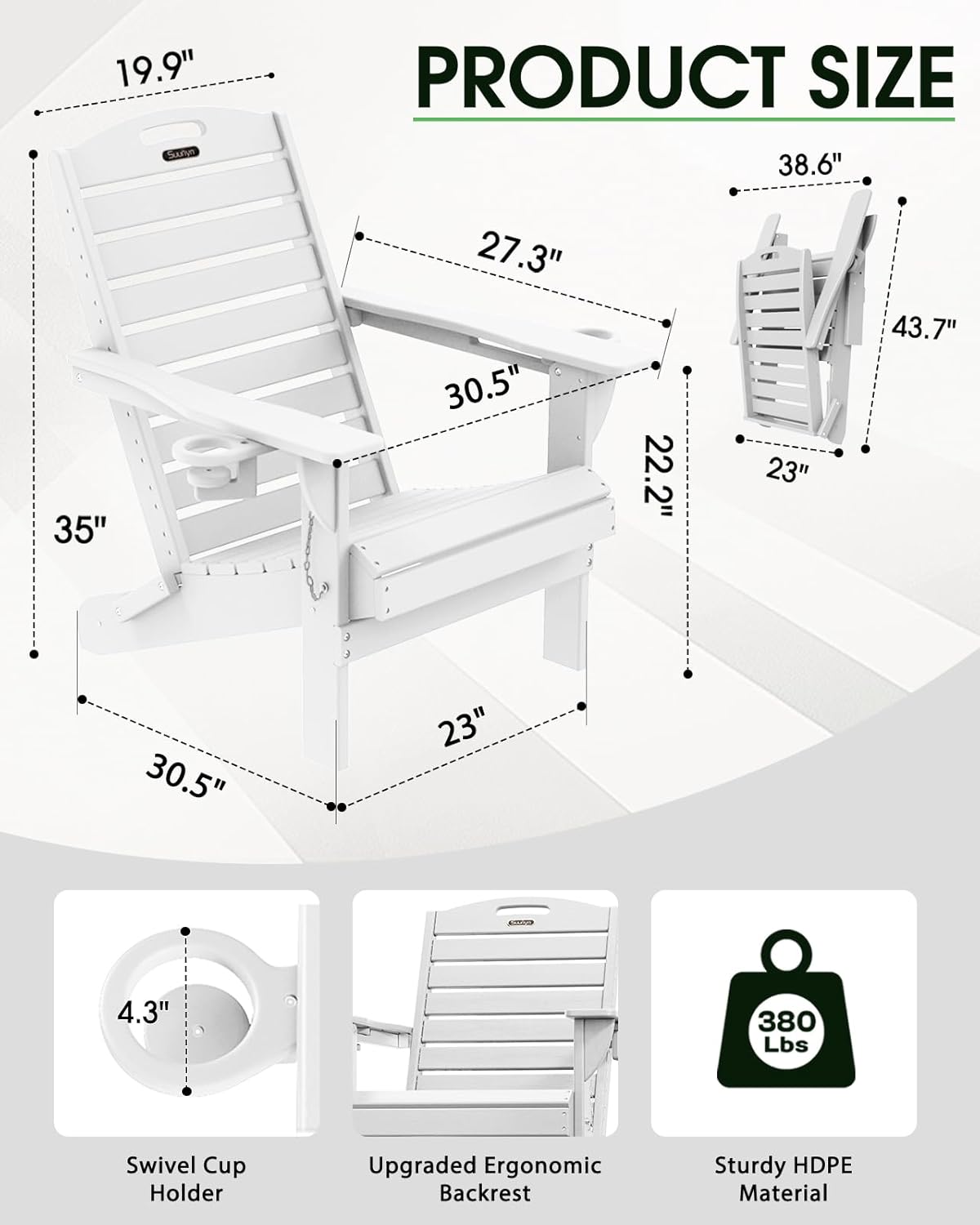 Outdoor Fire Pit Chairs Lawn Chair for Deck Patio Garden (White)