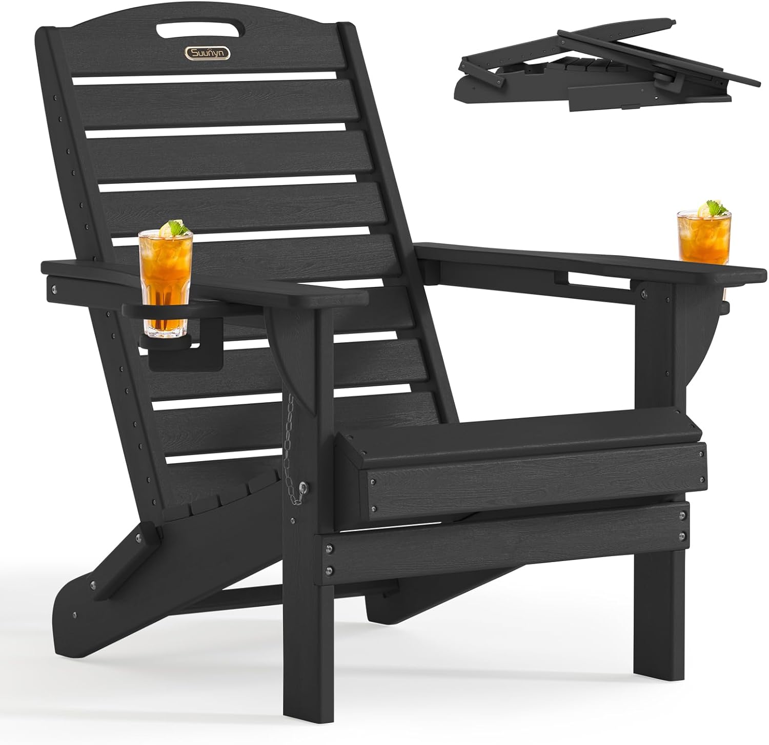 Outdoor Fire Pit Chairs Lawn Chair for Deck Patio Garden (Black)