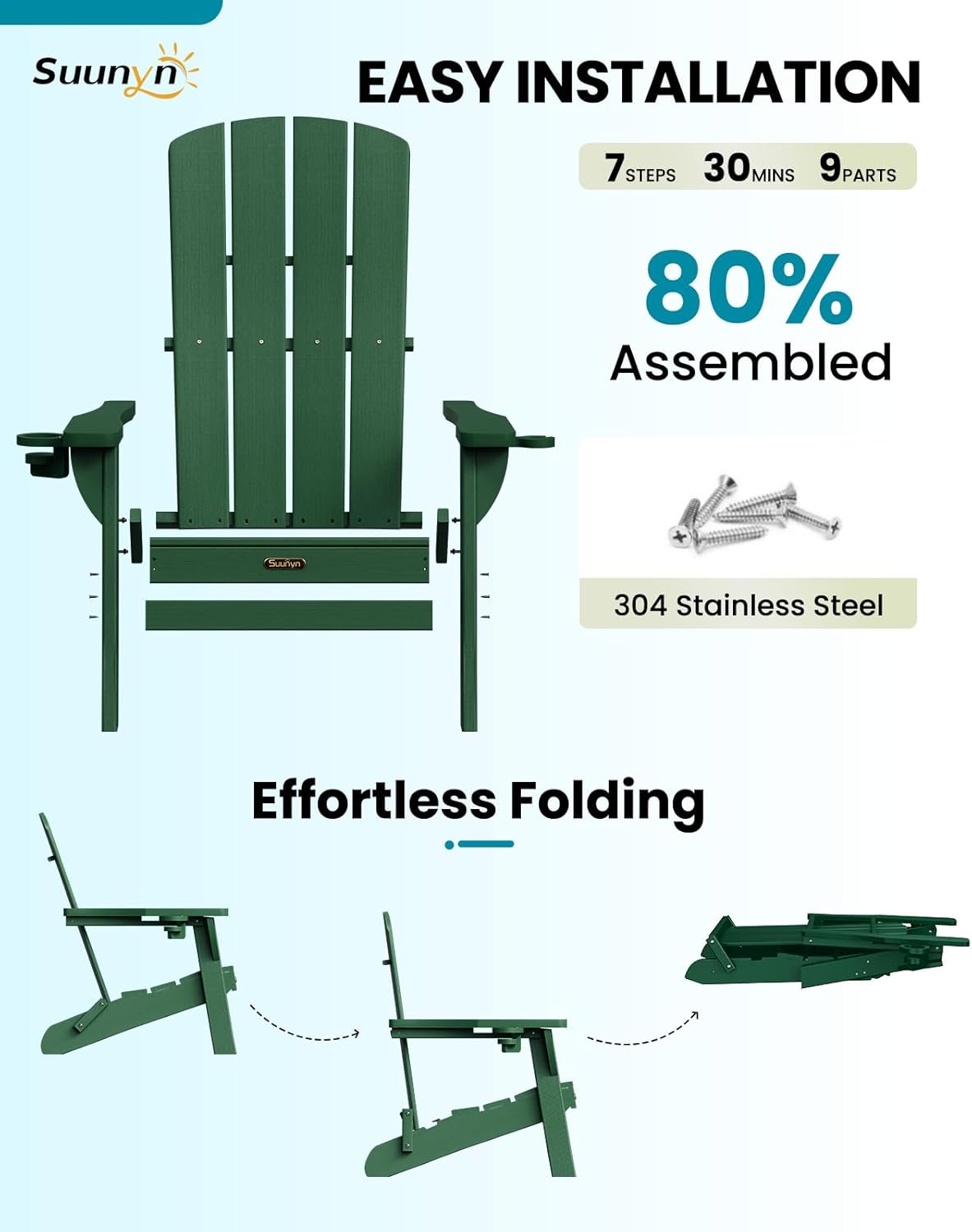 Outdoor Lawn Chair for Patio Garden (Green)