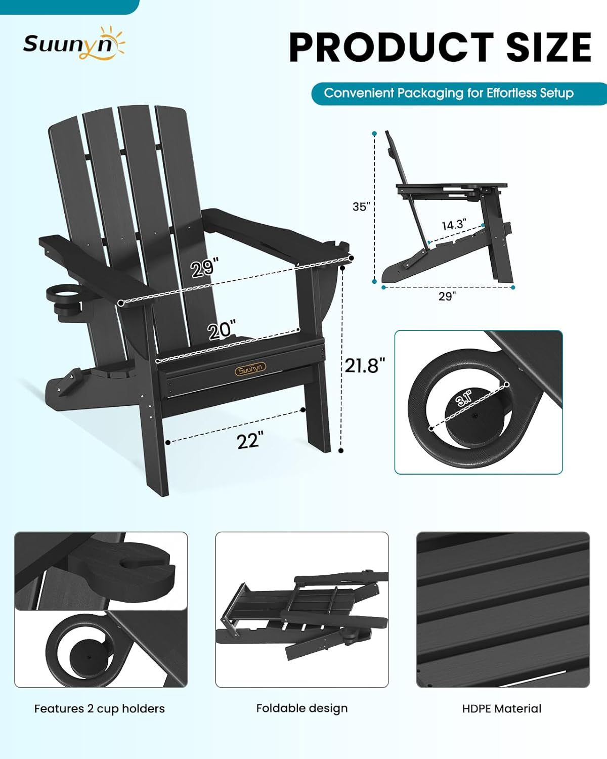 Outdoor Lawn Chair for Patio Garden (Black)