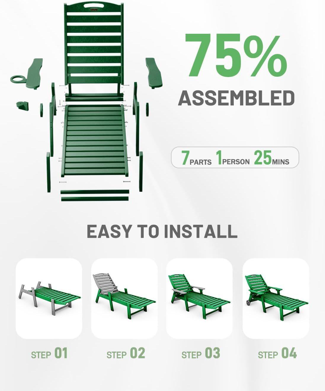 Chaise Lounge Outdoor with Wheels, Green