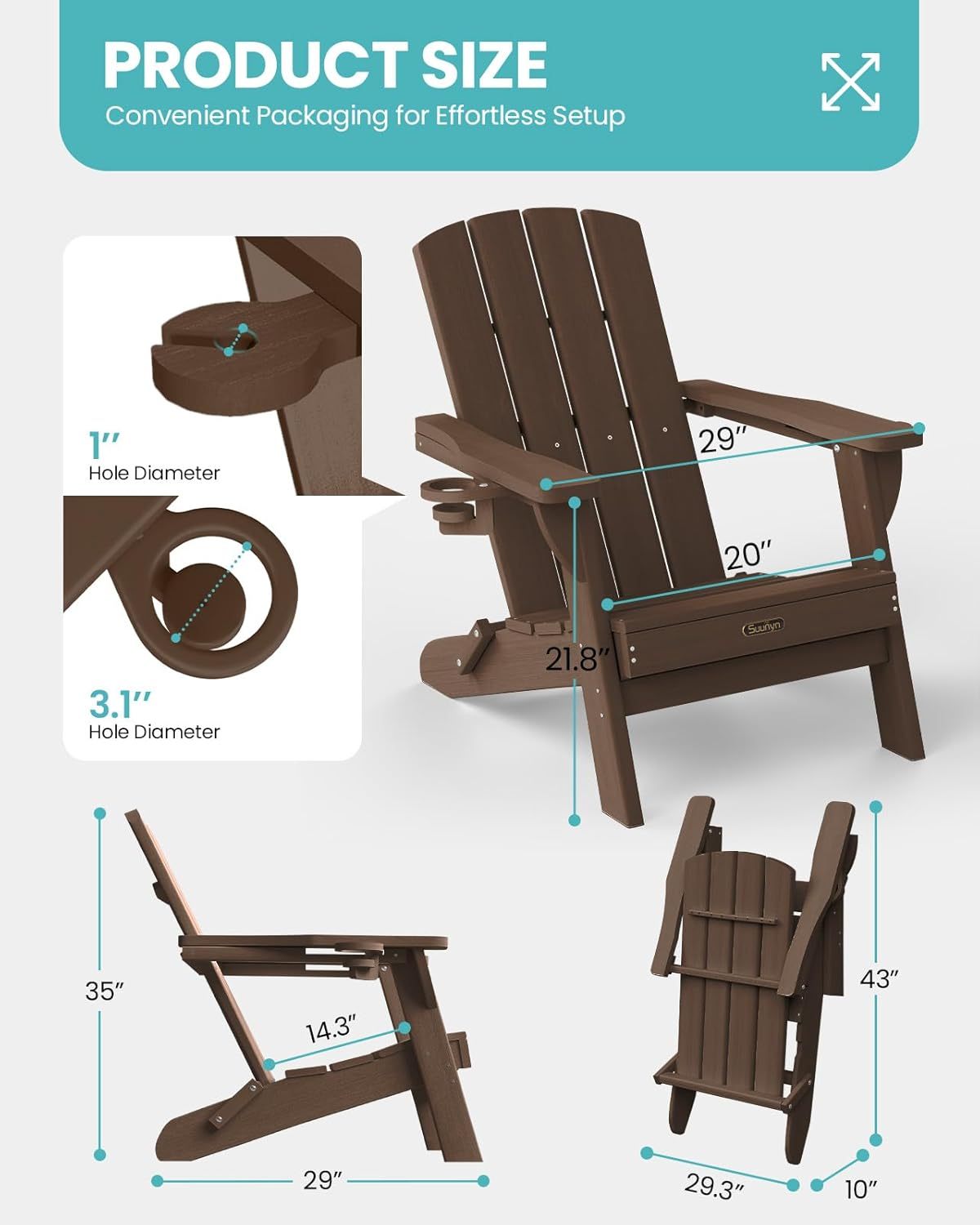 Outdoor Lawn Chair for Patio Garden (Brown)