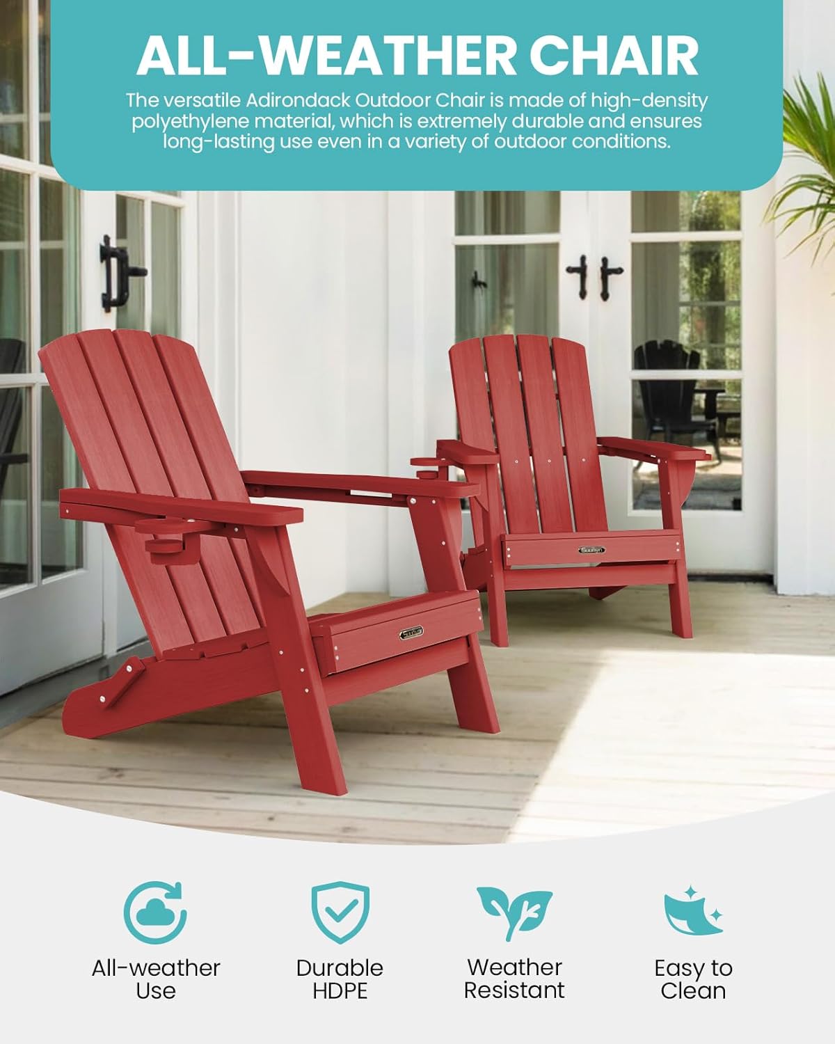 Outdoor Lawn Chair for Patio Garden (Red)