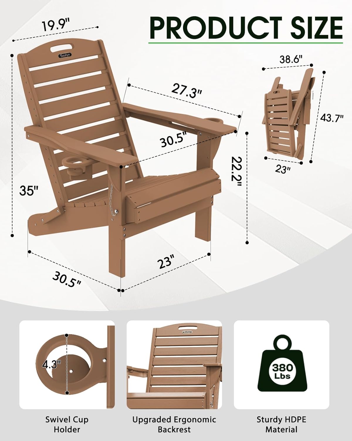 Outdoor Fire Pit Chairs Lawn Chair for Deck Patio Garden (Teak)