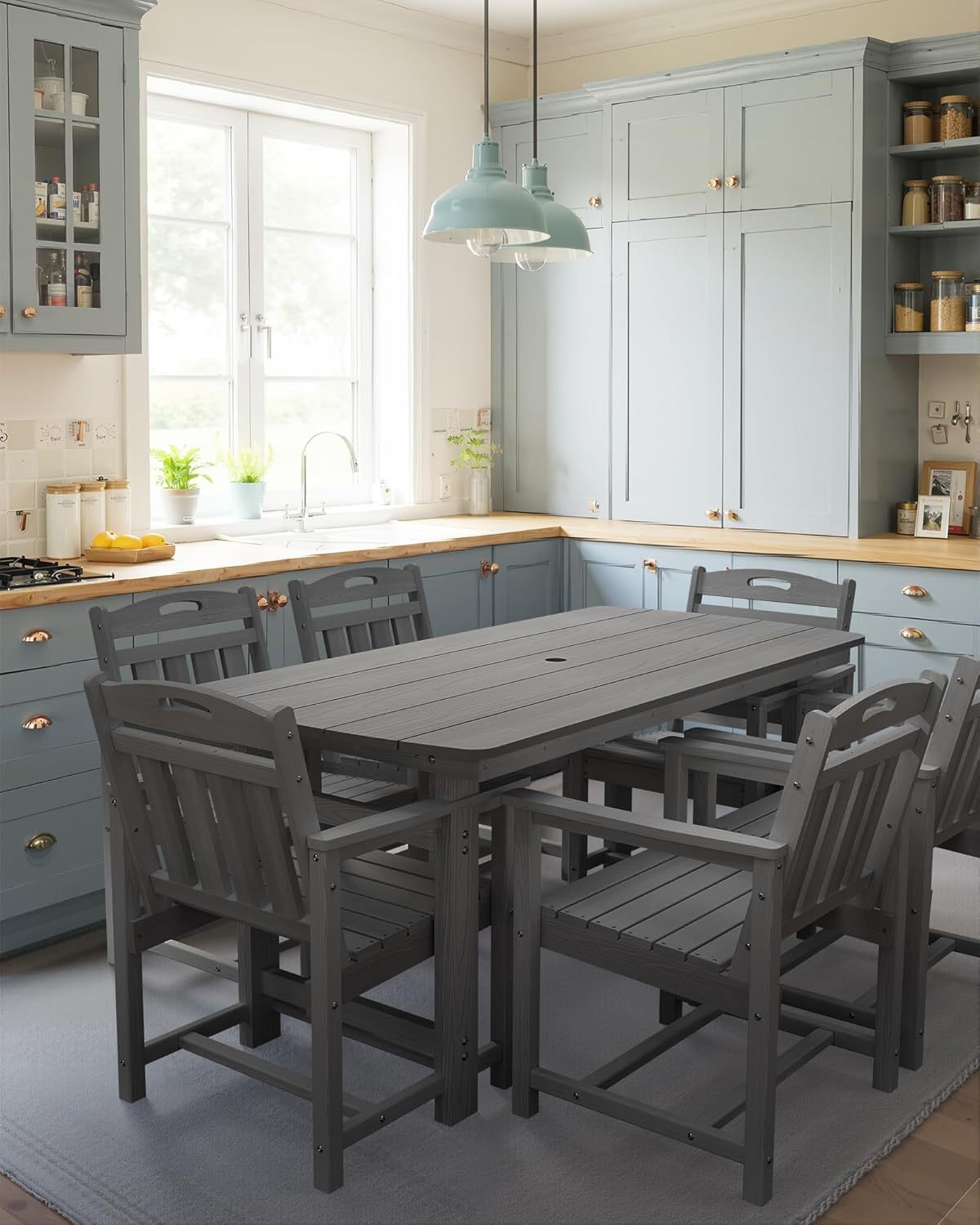 7-Piece Outdoor Patio Dining Set with Table & 6 Chairs Grey