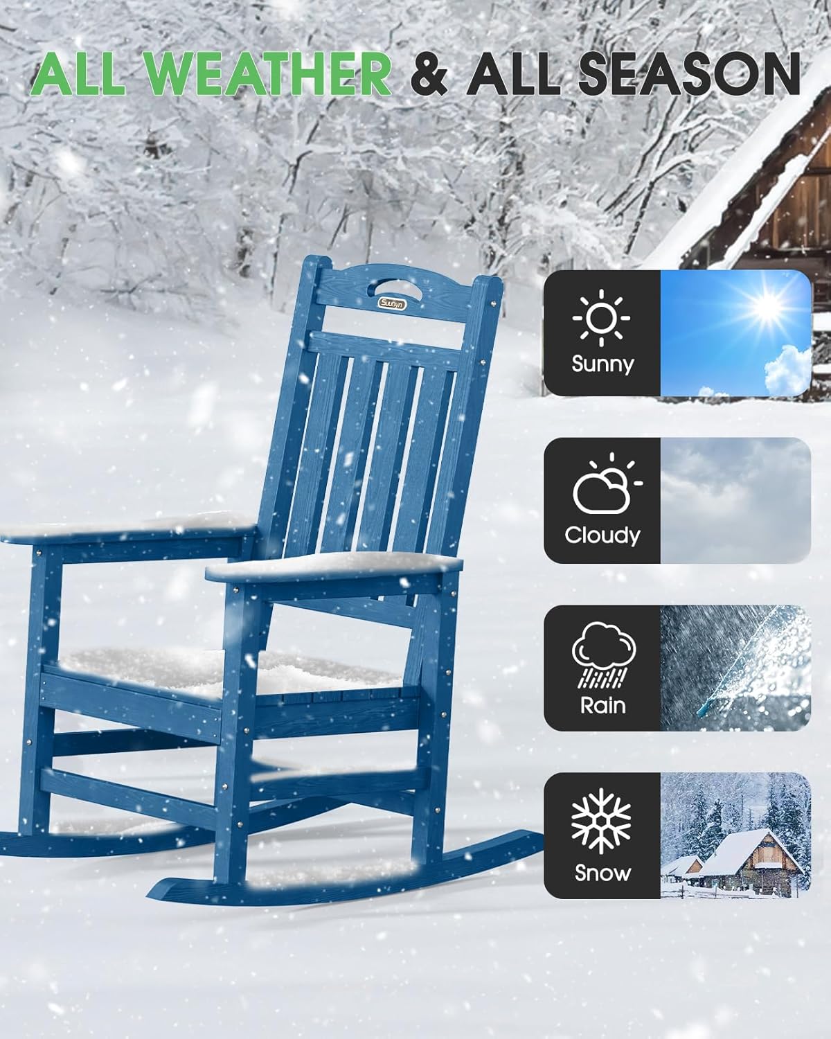 All Weather Resistant Rocking Chairs for Patio, 380lbs Weight Capacity, Navy Blue