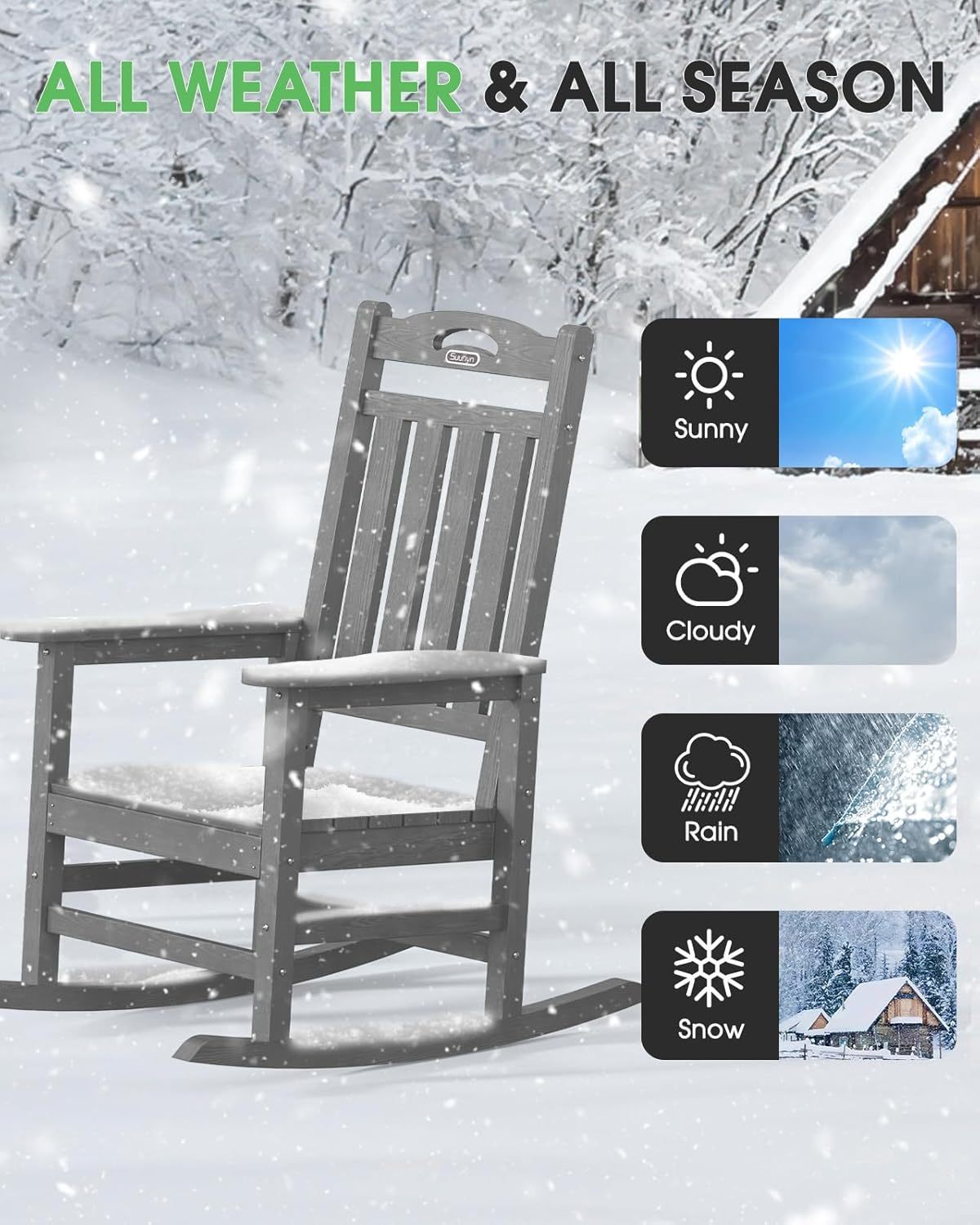 All Weather Resistant Rocking Chairs for Patio, 380lbs Weight Capacity, Grey