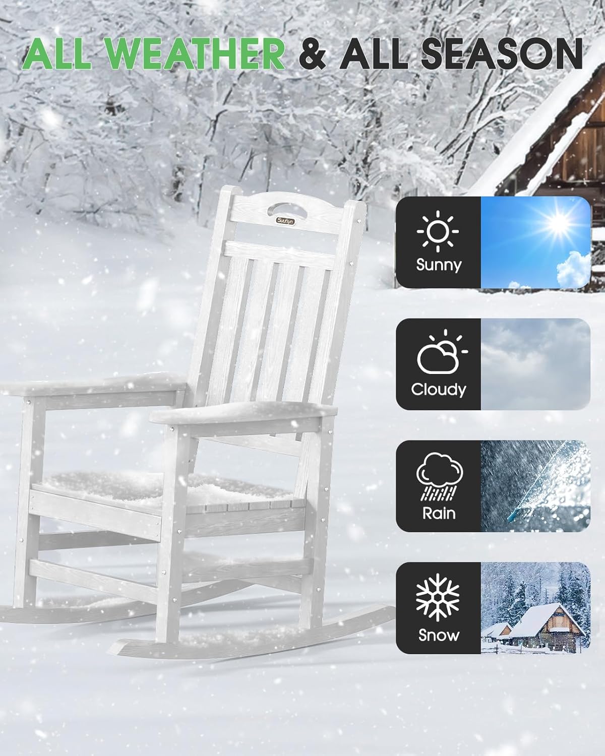 Oversized Outdoor Rocking Chair, 380lbs Weight Capacity, White