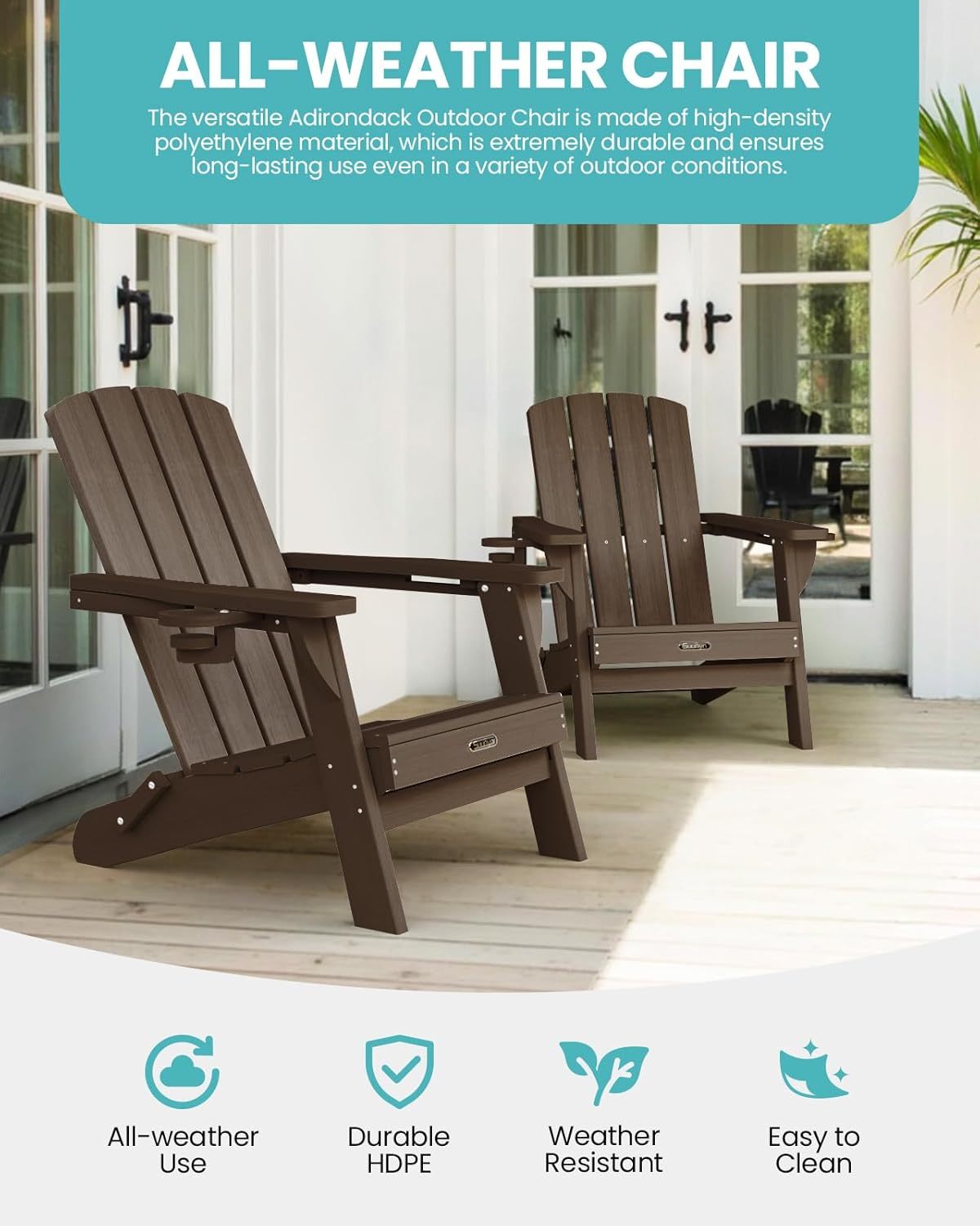 Outdoor Lawn Chair for Patio Garden (Brown)