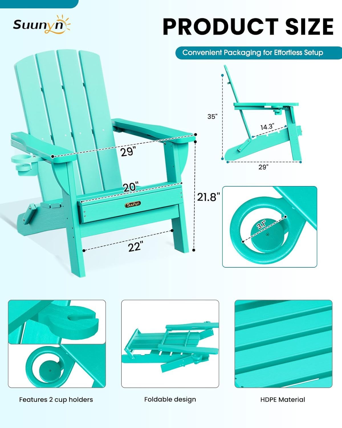 Outdoor Lawn Chair for Patio Garden (Lake Blue)