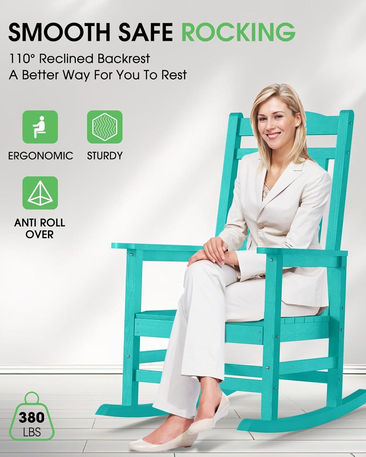 All Weather Resistant Rocking Chairs for Patio, 380lbs Weight Capacity, Lake Blue