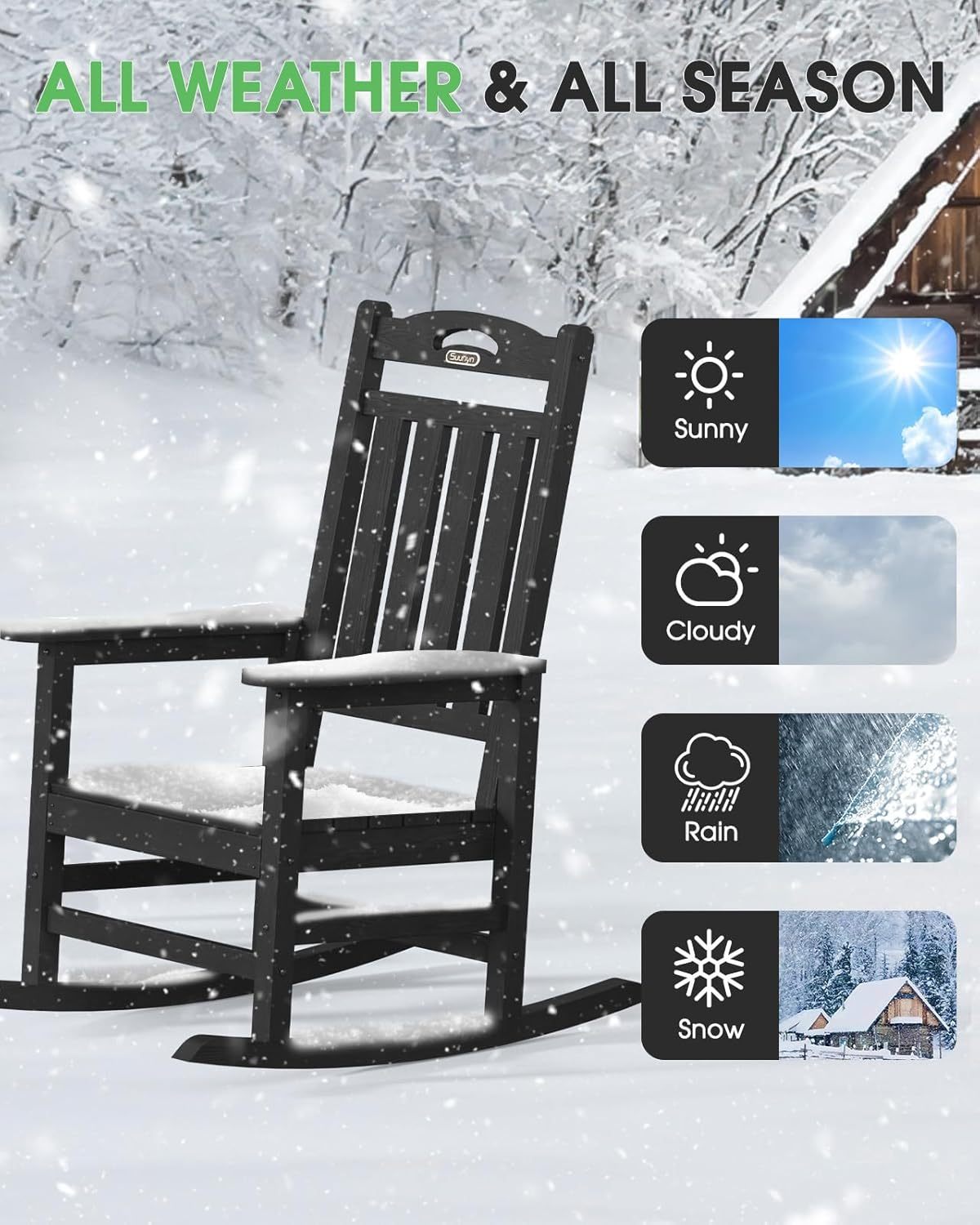 All Weather Resistant Rocking Chairs for Patio, 380lbs Weight Capacity, Black