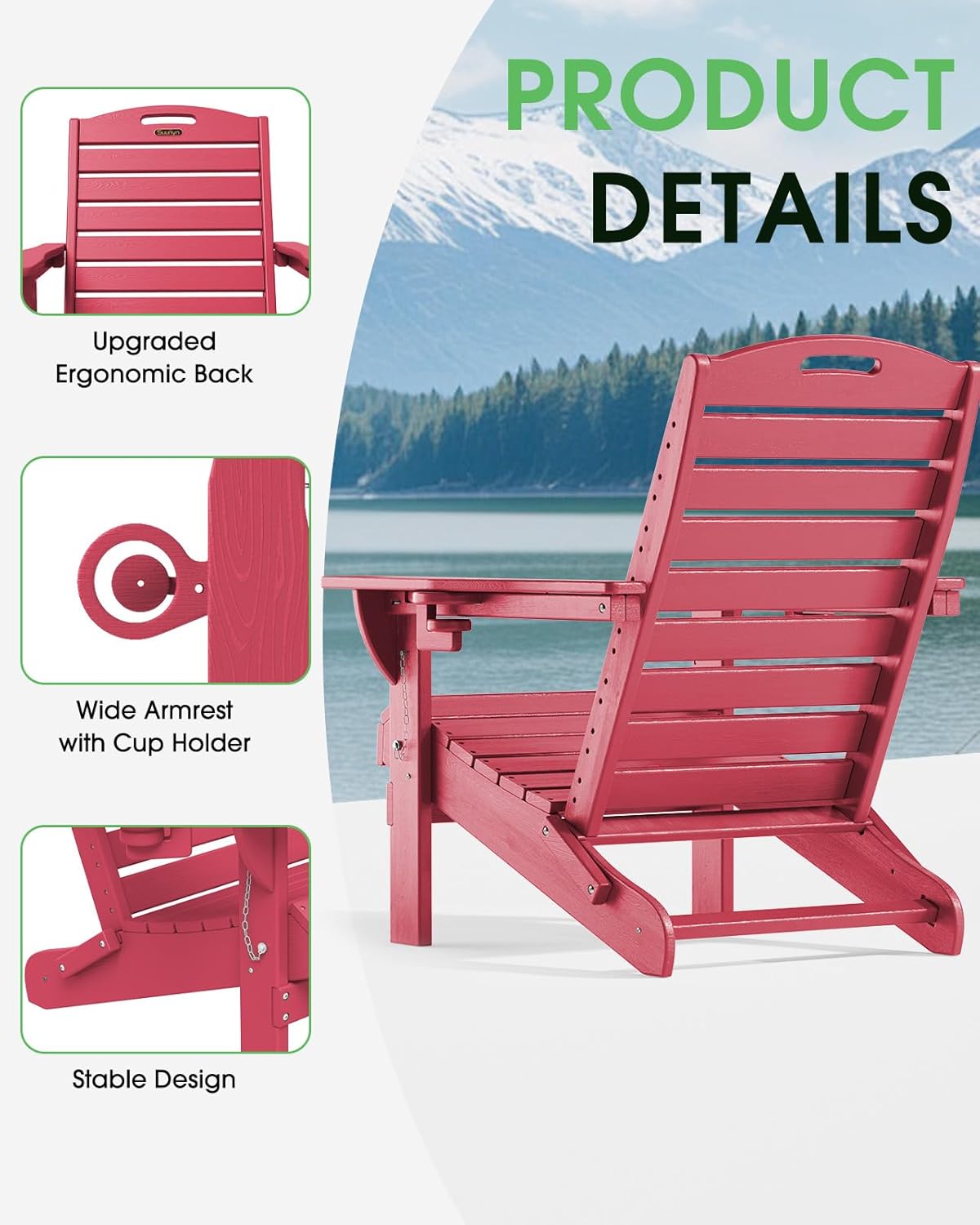 Outdoor Fire Pit Chairs Lawn Chair for Deck Patio Garden (Red)