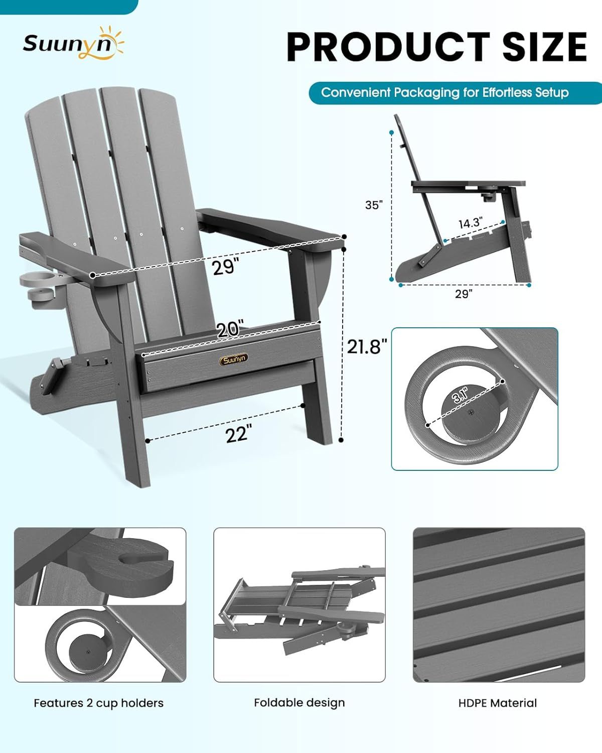 Outdoor Lawn Chair for Patio Garden (Grey)