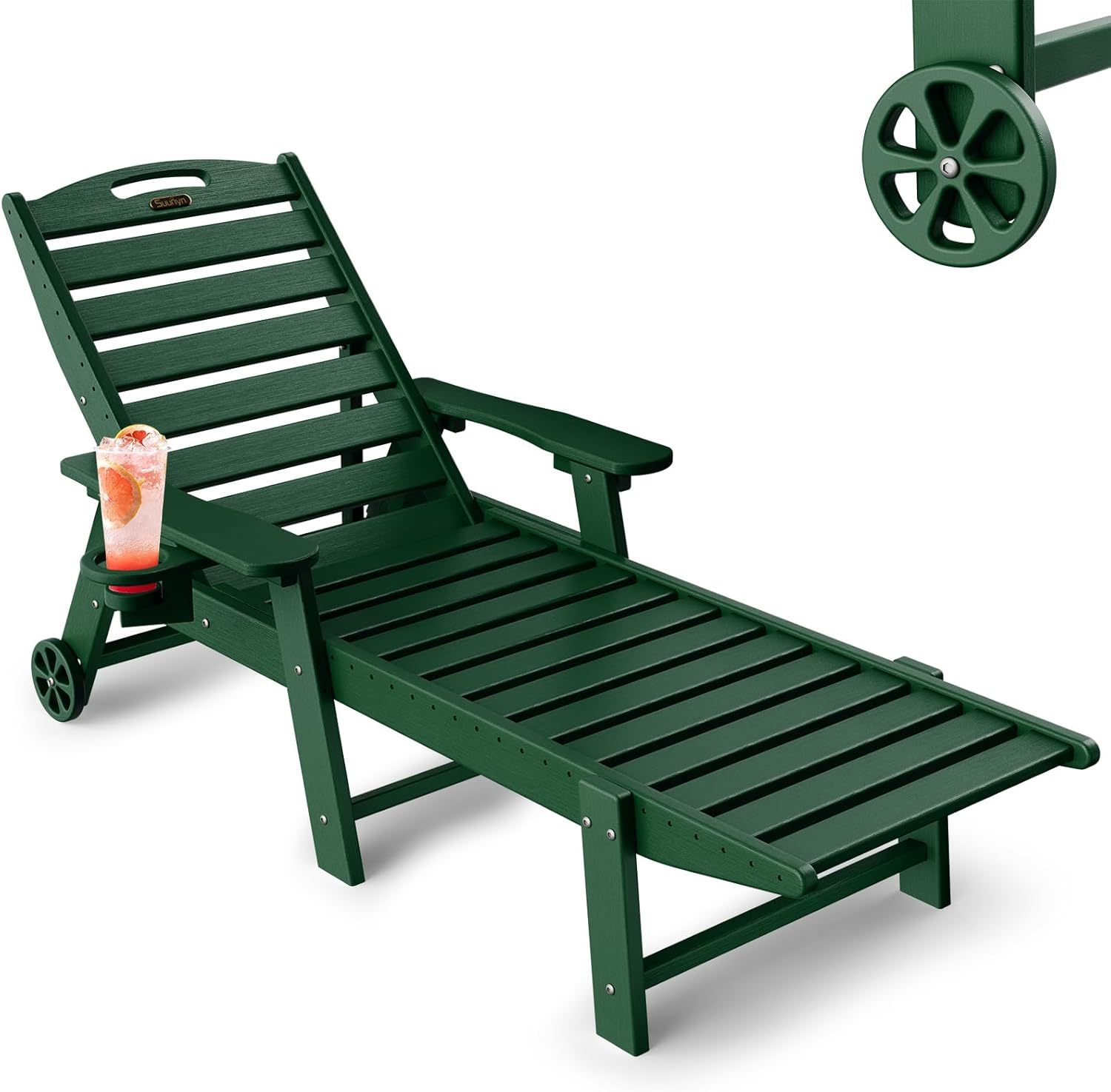 Chaise Lounge Outdoor with Wheels, Green