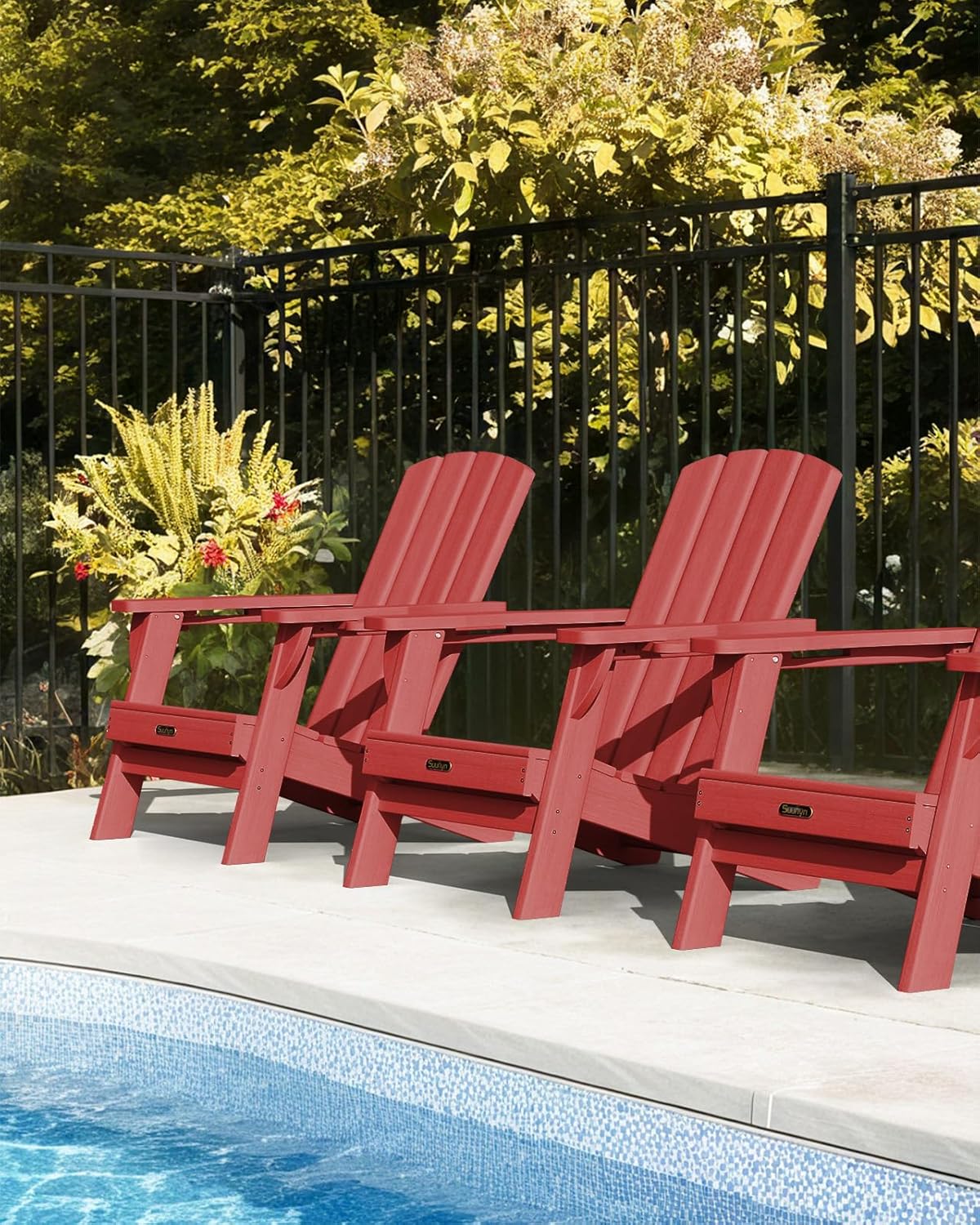 Outdoor Lawn Chair for Patio Garden (Red)