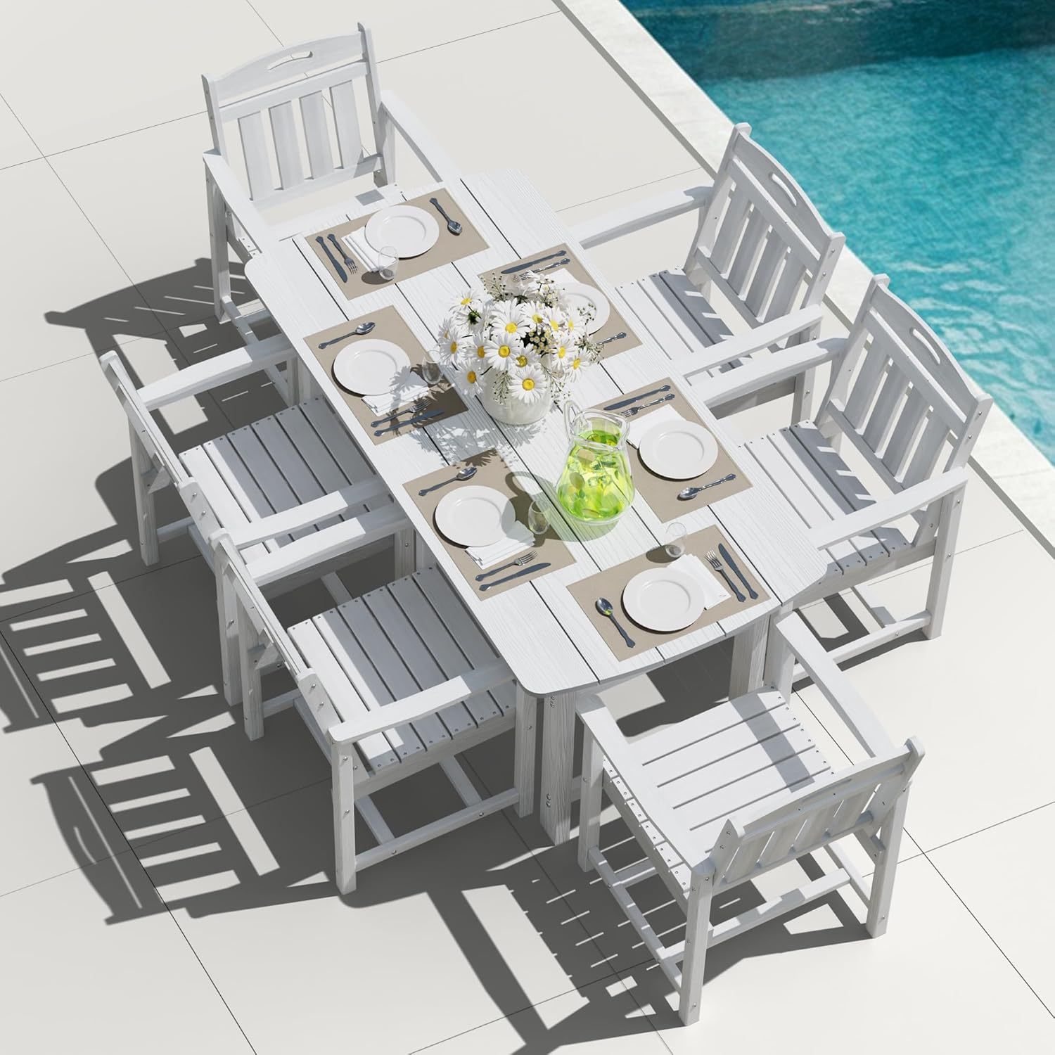 7-Piece Outdoor Patio Dining Set with Table & 6 Chairs, White