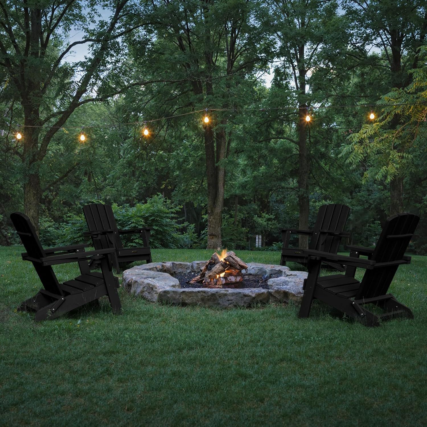 Outdoor Lawn Chair for Patio Garden (Black)