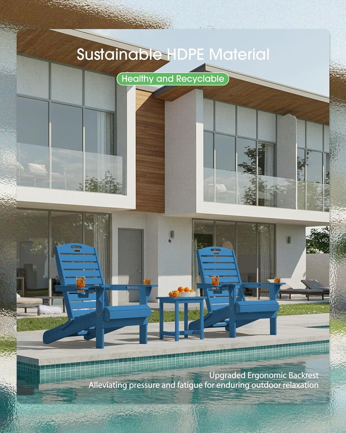 Outdoor Fire Pit Chairs Lawn Chair for Deck Patio Garden (NavyBlue)